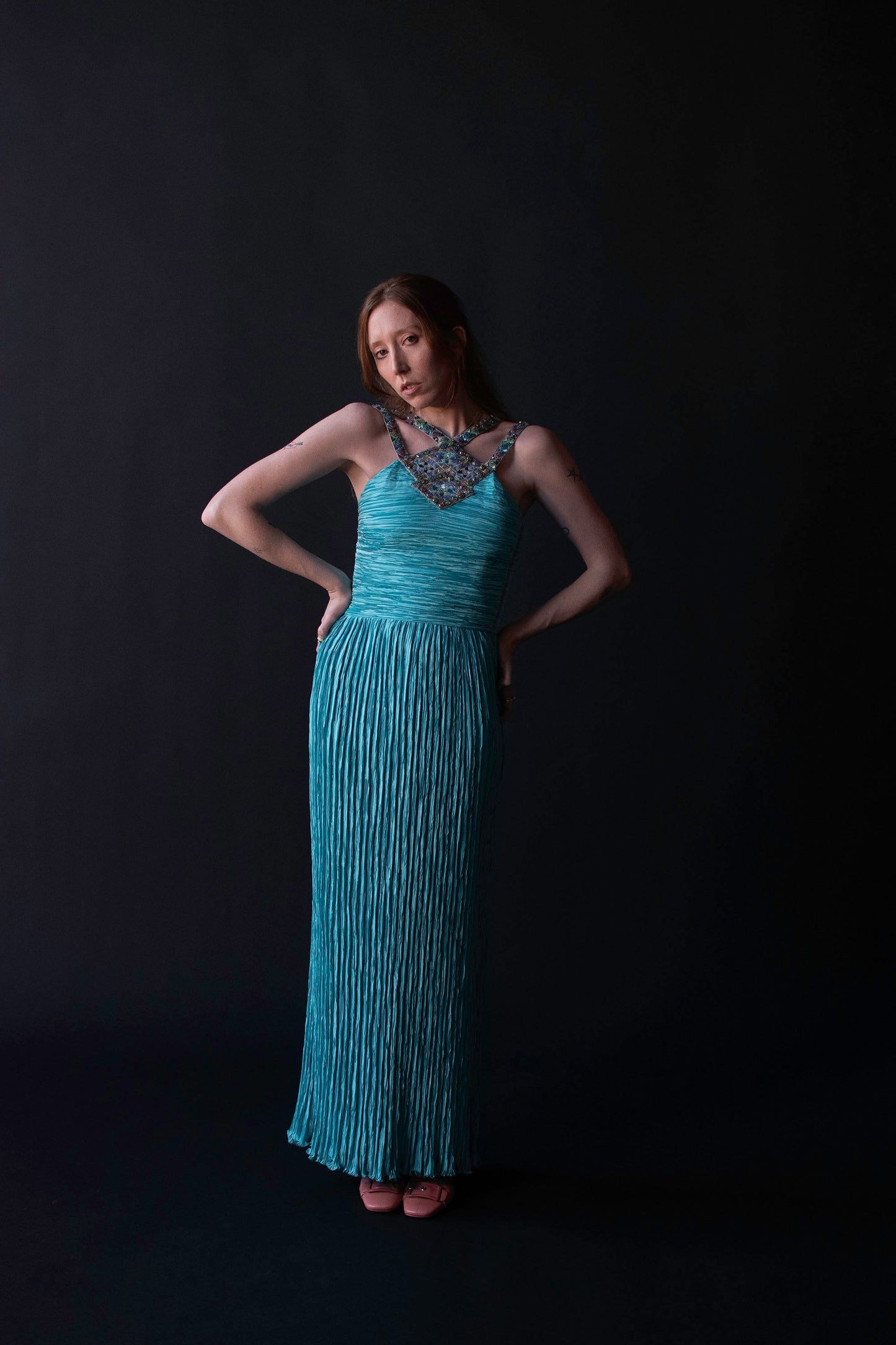 Beaded Plisse Gown | Mary Mcfadden