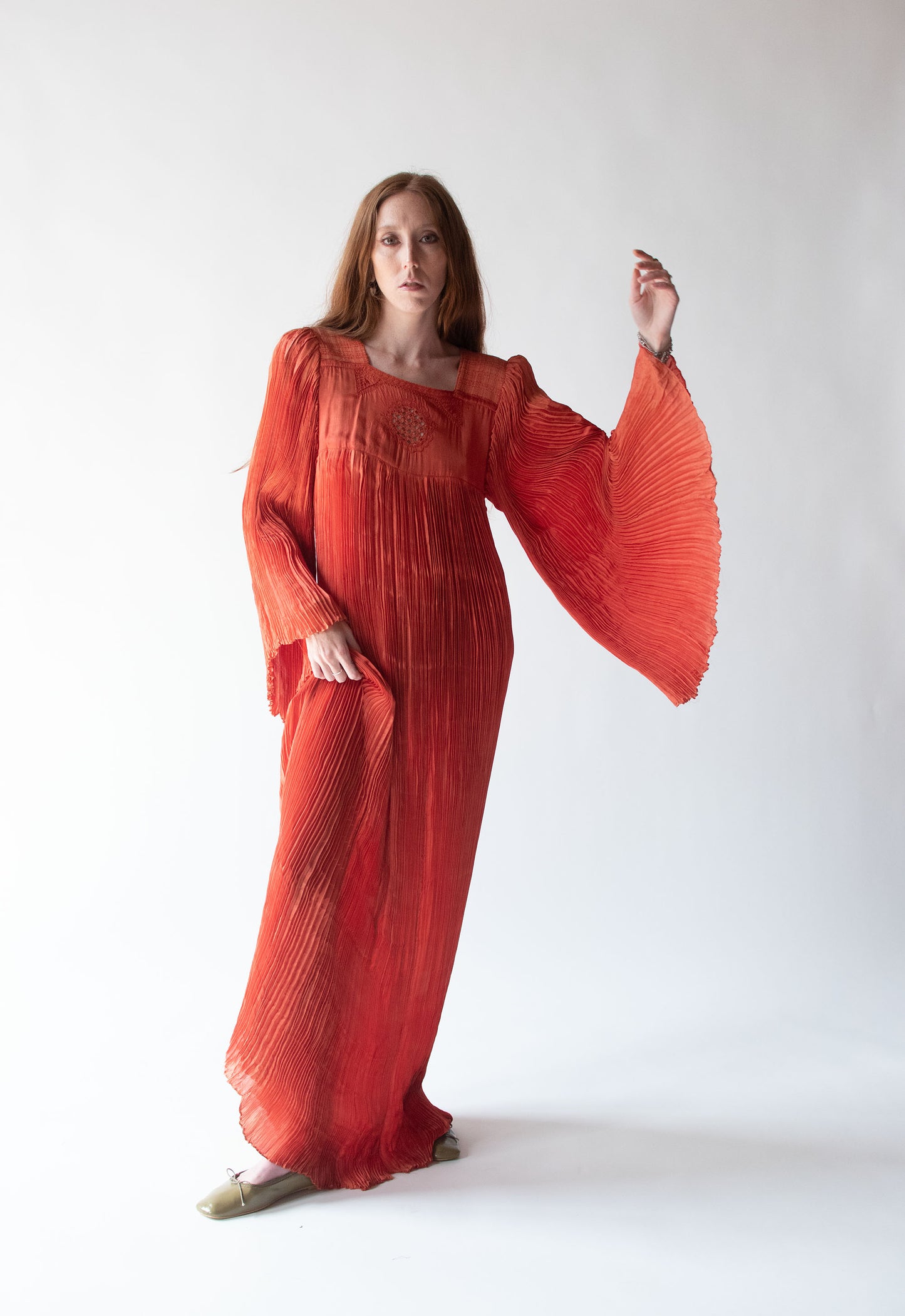 1970s Pleated Red Dress