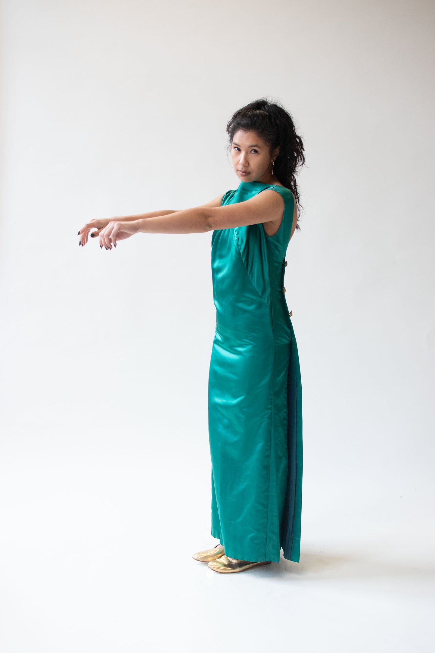 1960s Emerald Silk Evening Gown