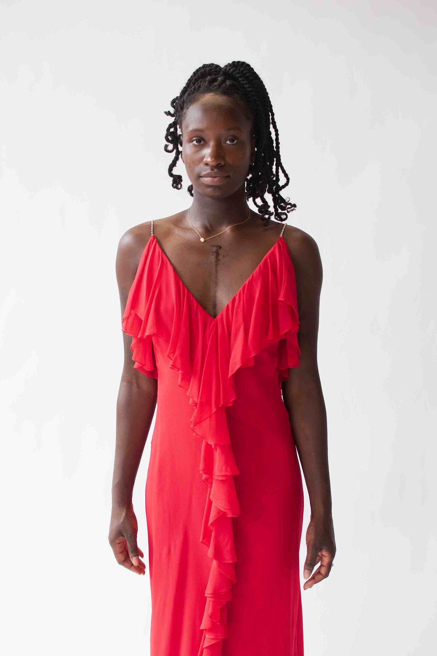 1970s Red Chiffon Dress | Pauline Trigere