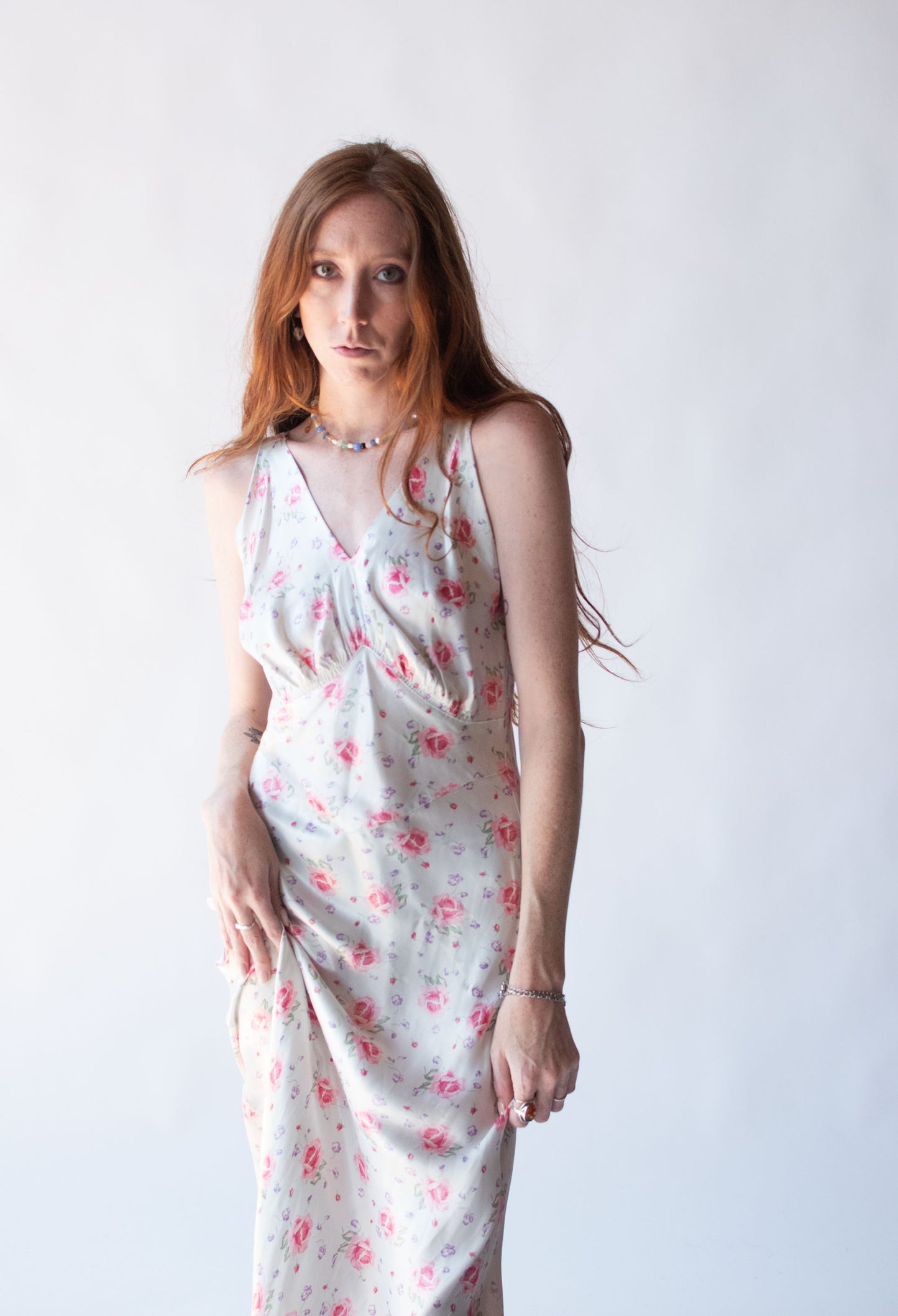 1930s Rose Print Bias Cut Dress