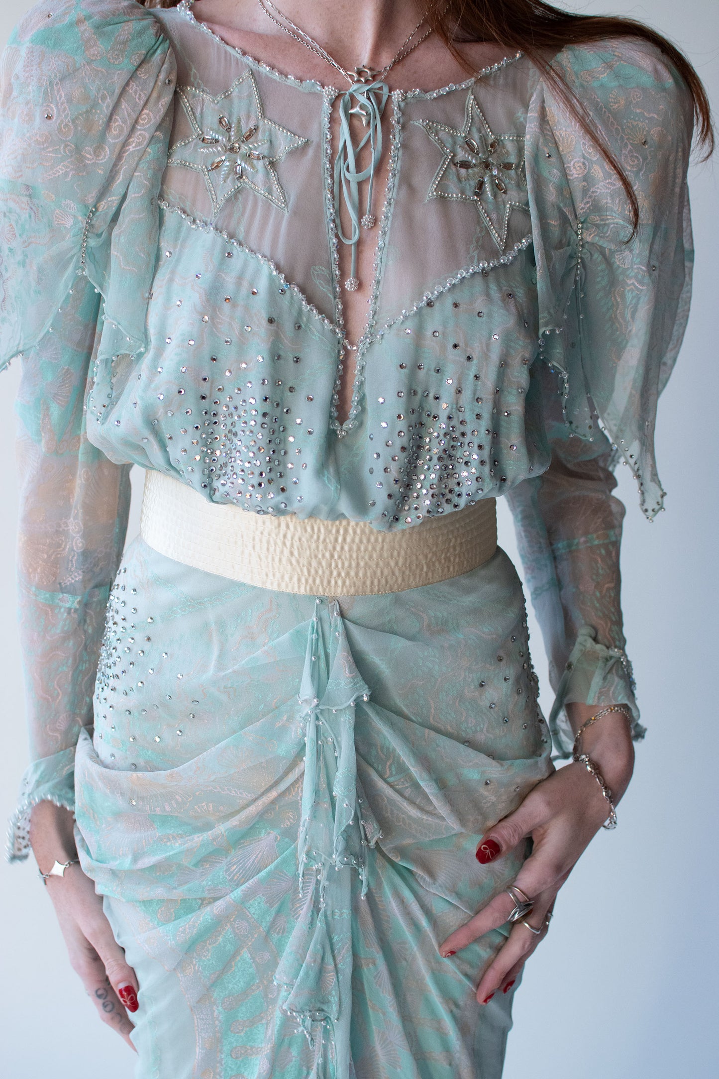 Seafoam Chiffon Dress | attributed to Zandra Rhodes