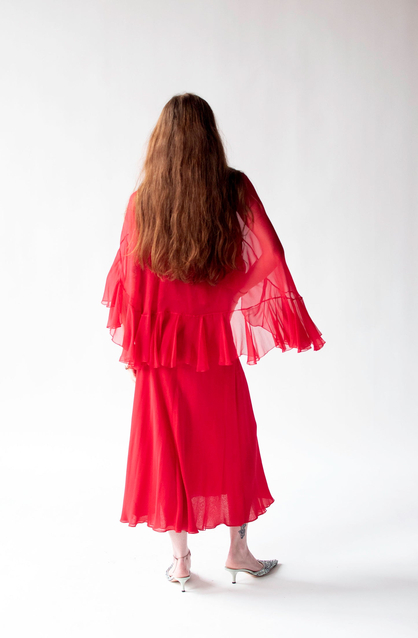 Red Chiffon Dress| Pauline Trigeré