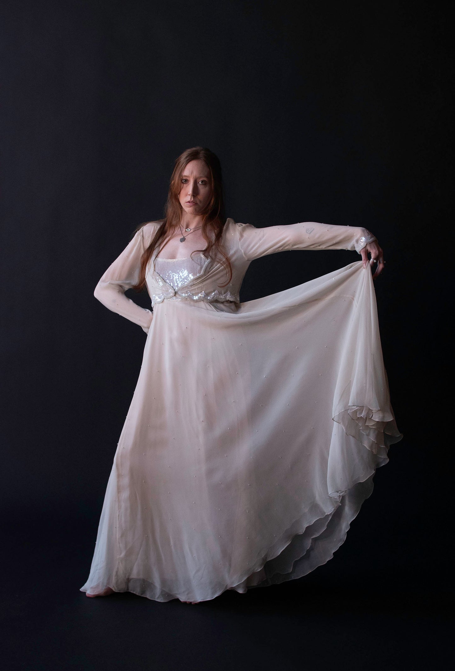Chiffon Dress w/ Sequins | Judith Ann
