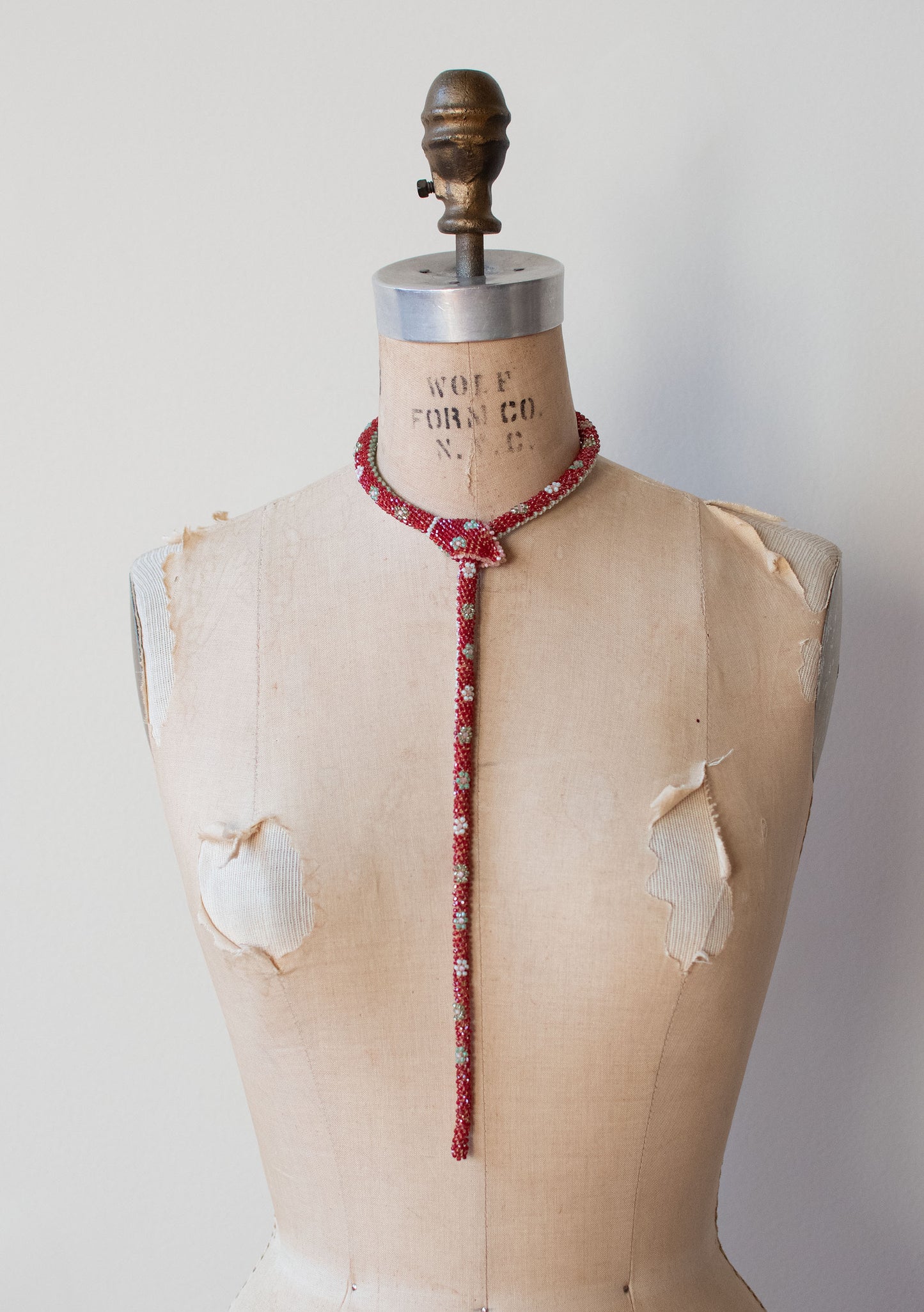 Bead Crochet Snake | Ruby w/ Mint Flowers