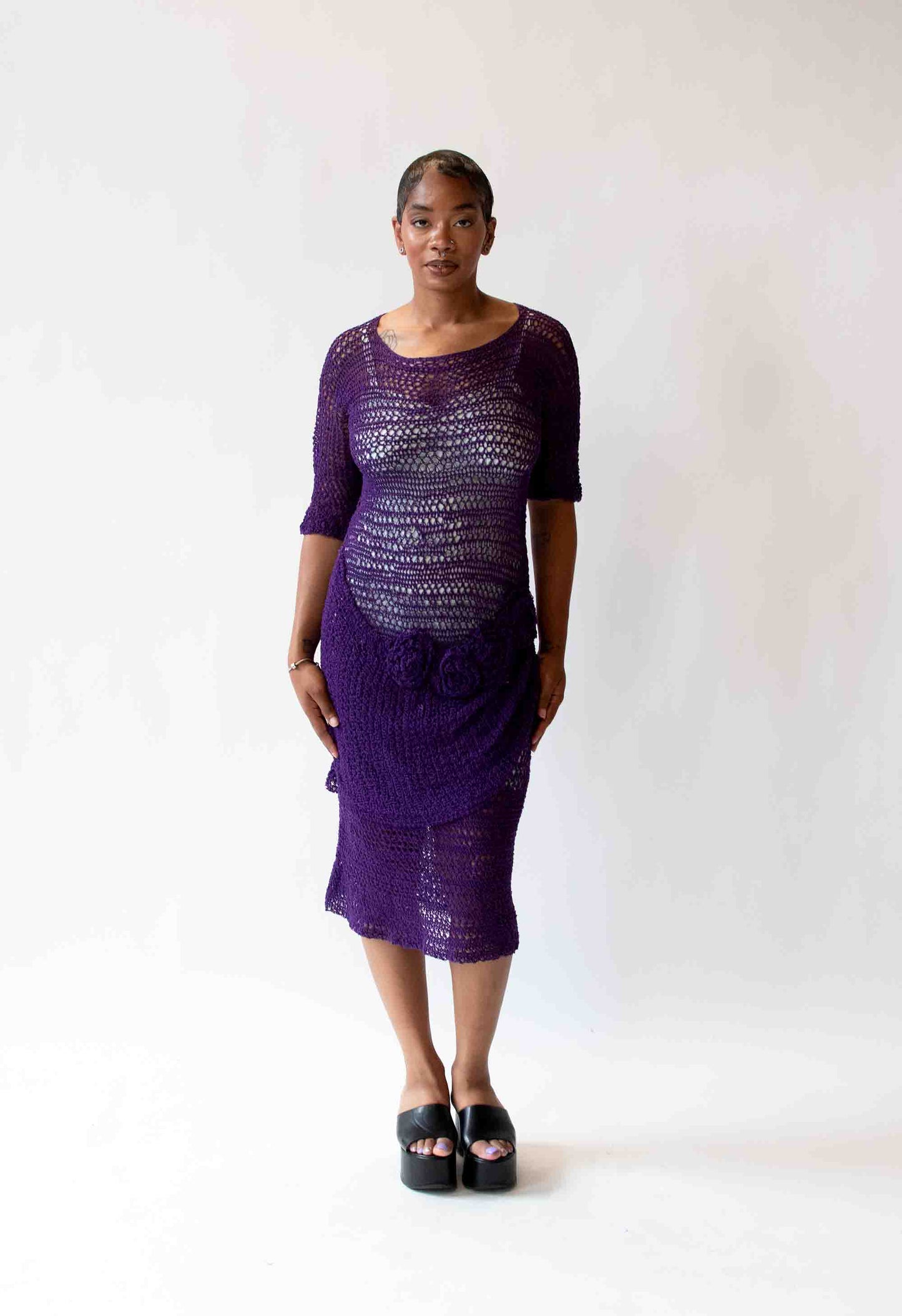 1990s Purple Crochet dress