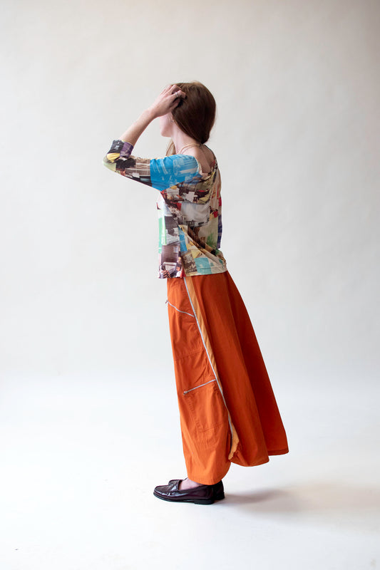 Y2K Orange Zipper Skirt | Xlady