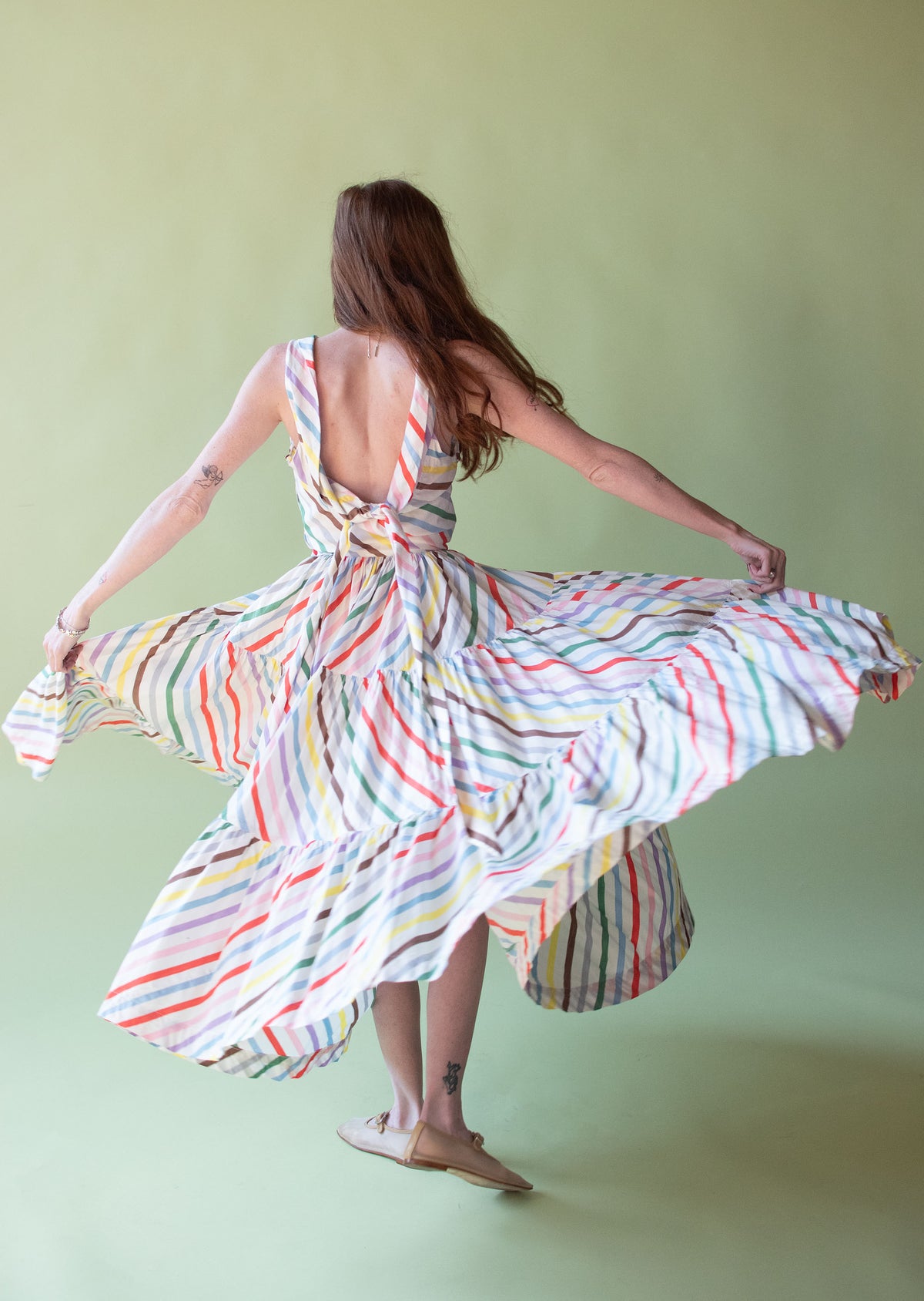 1940s Rainbow Striped Cotton Dress | McMullen