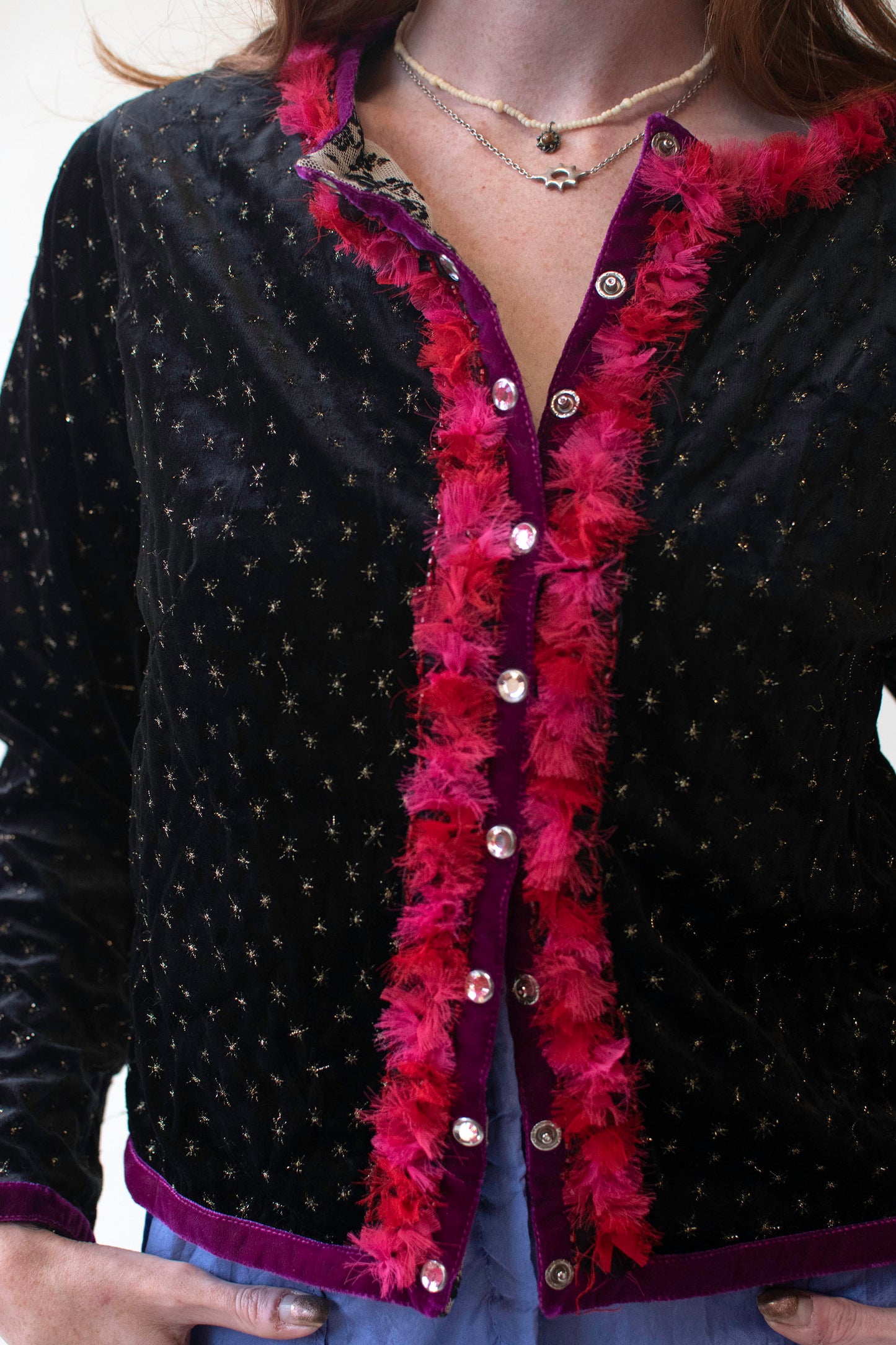 Black Velour Cardigan w/ Fringe Trim | Voyage Invest in the Original