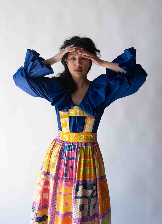 1970s House Print Pinafore | Bill Tice & Gloria Vanderbilt