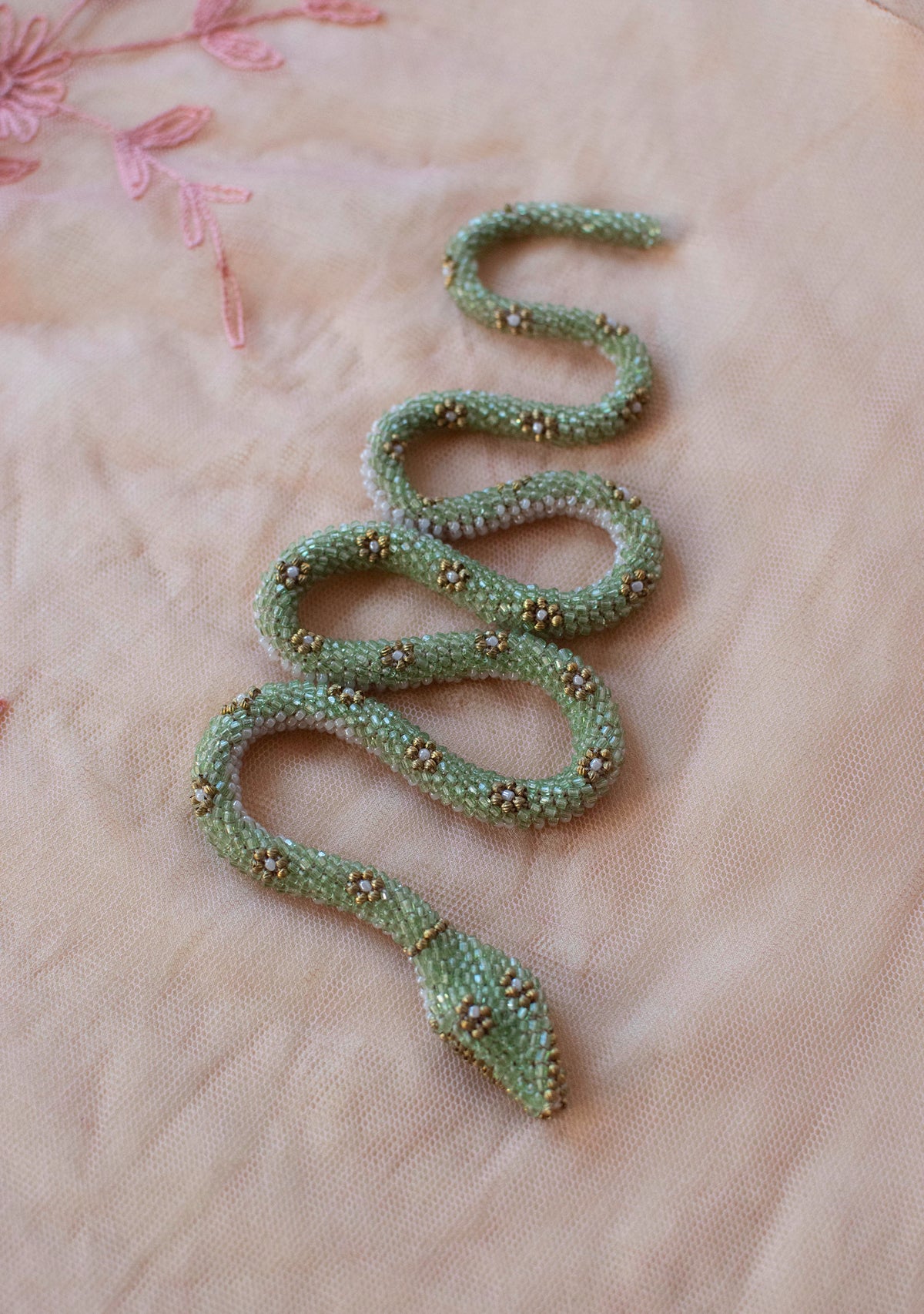 Bead Crochet Snake | Pale Green Flower