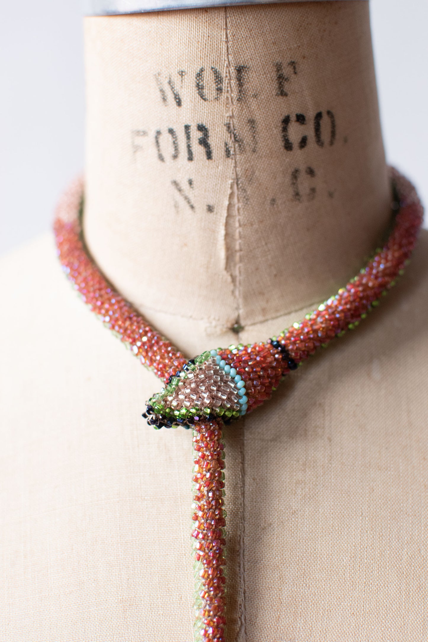 Bead Crochet Snake | Green W/ Multi Color Flowers