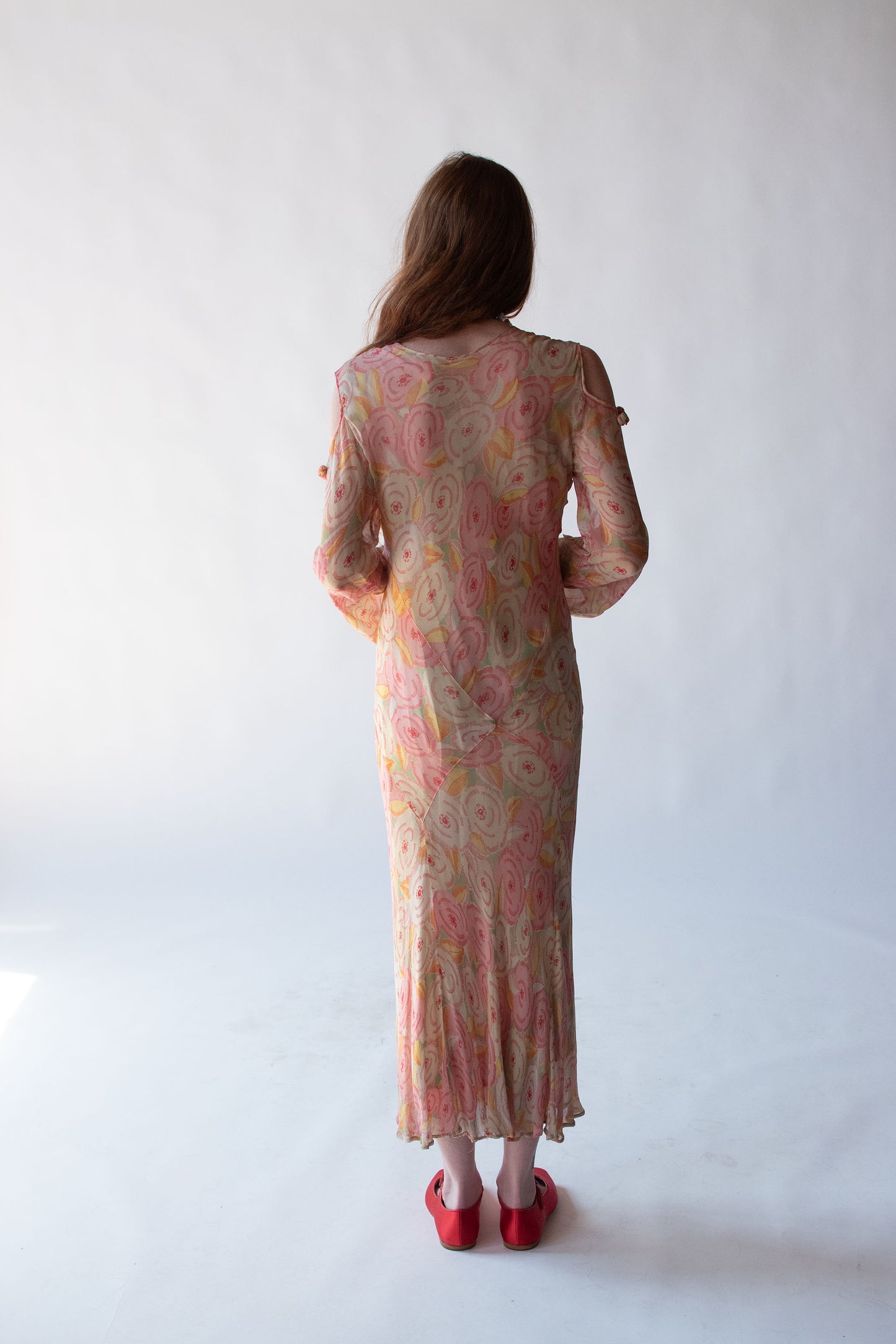 1930s Cold Shoulder Floral Print Dress