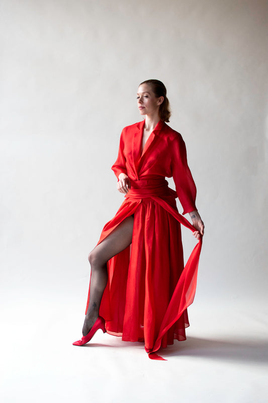 1990s Red Organza Evening Set