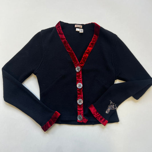 Black Cardigan W/ Velvet Trim | Voyage