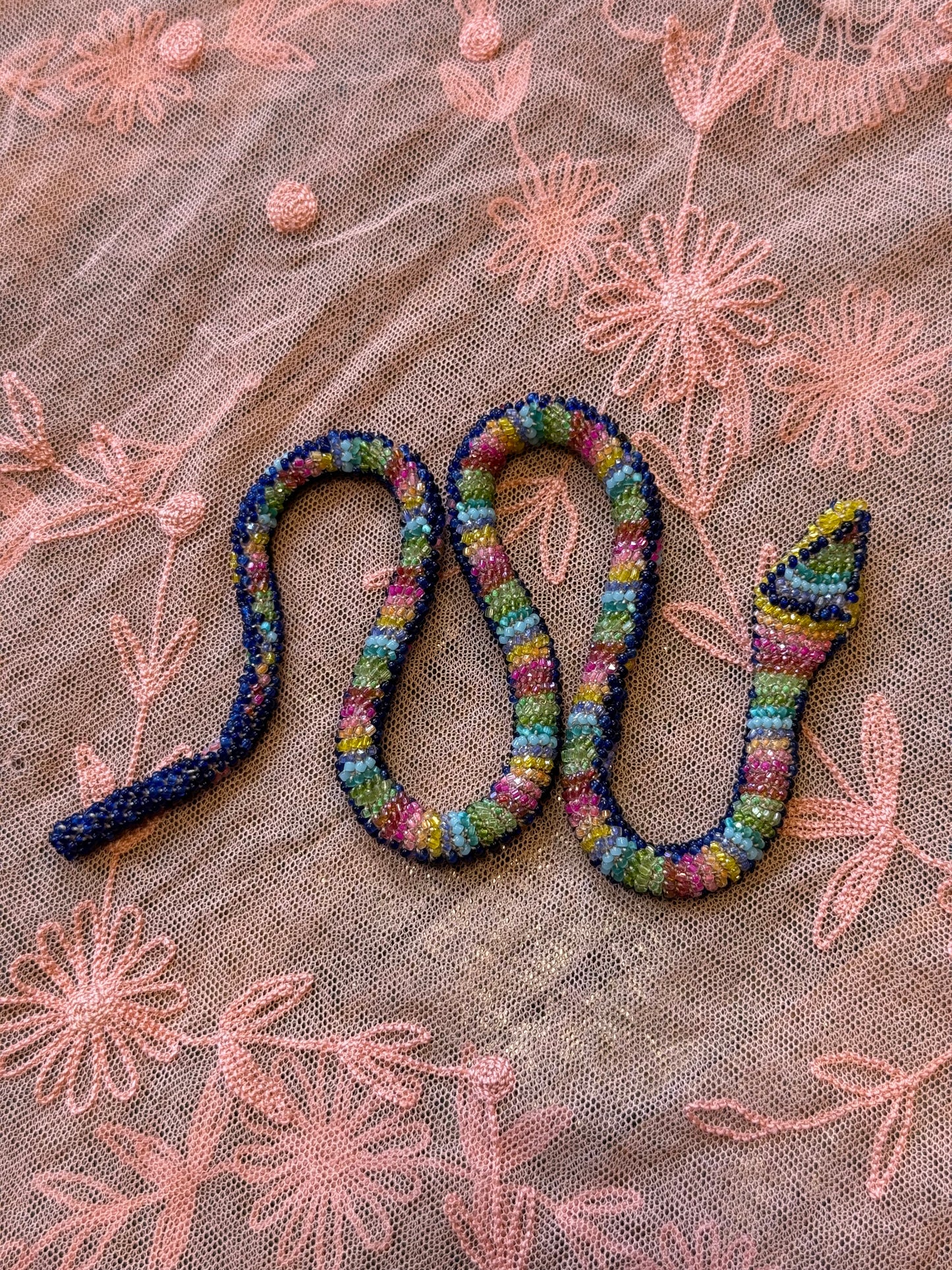 Bead Crochet Snake | Cobalt Multi Color Diamond