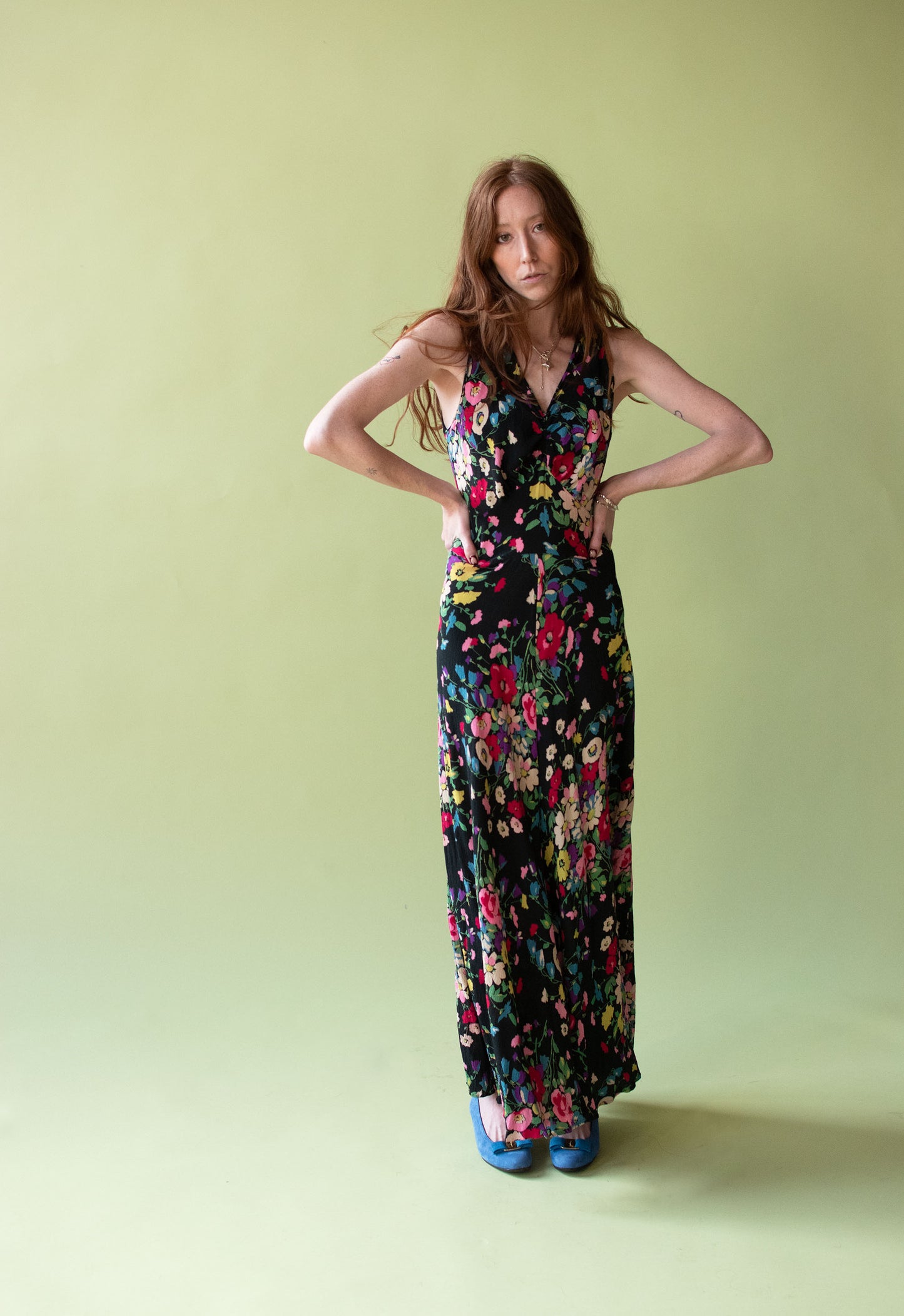 1930s Floral Print Crepe Dress