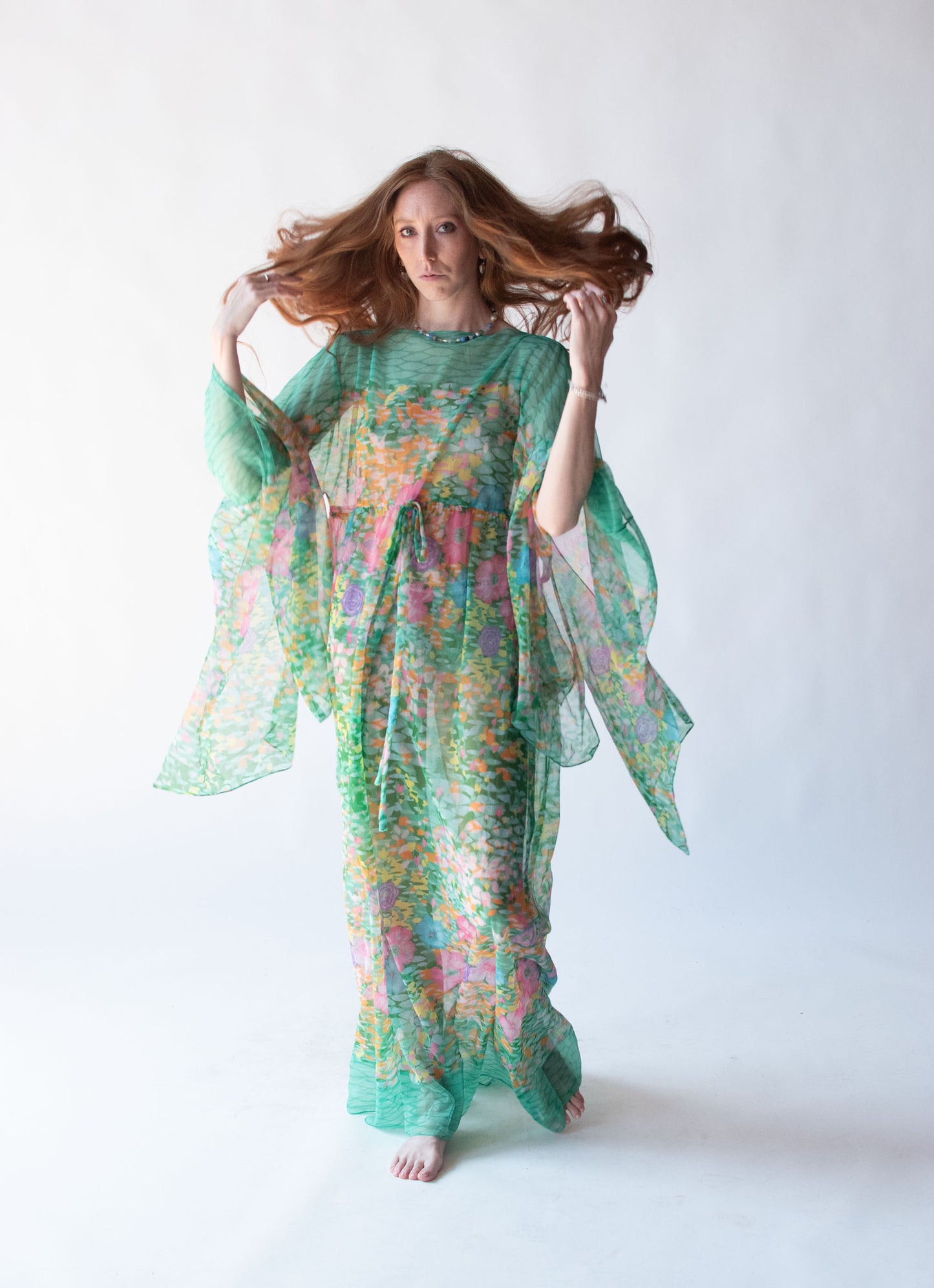 1970s Sheer Floral Print Caftan