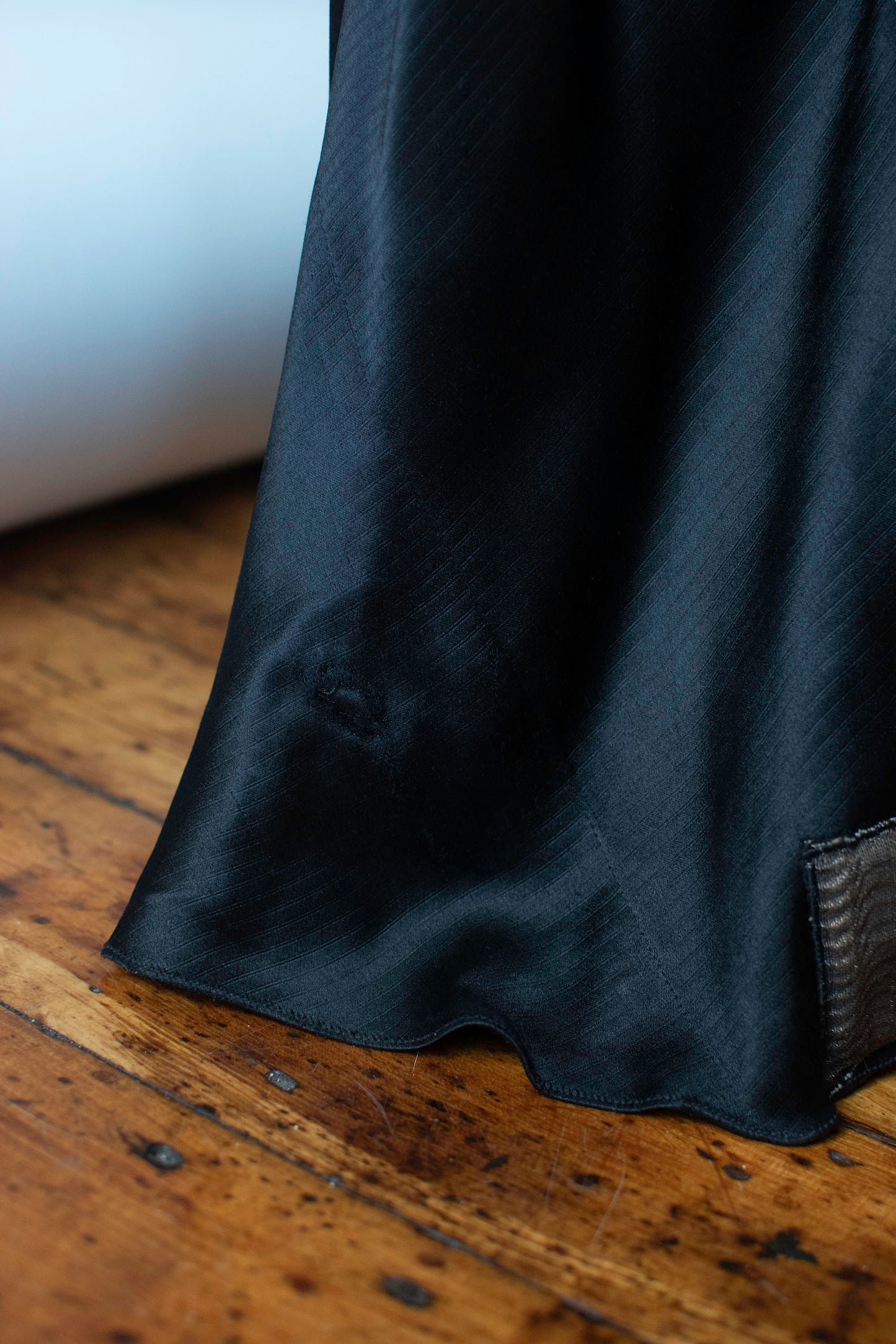 1930s Black Satin Gown with Trapunto applique