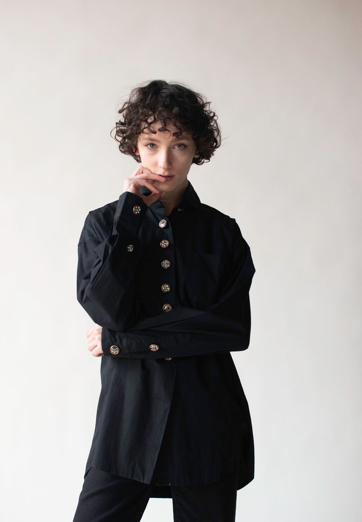 Black Shirt with Mirrored Buttons | Romeo Gigli 1994