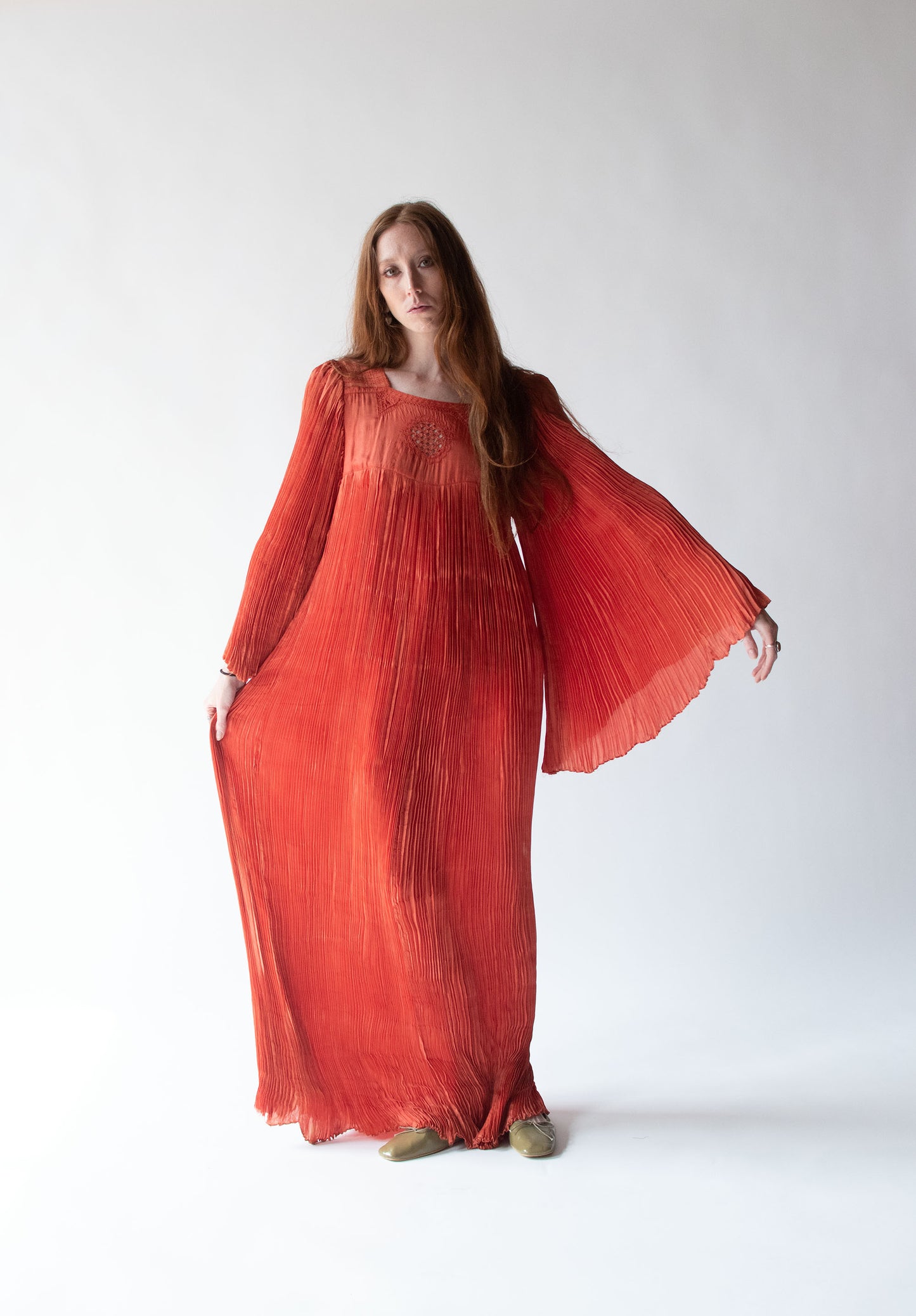 1970s Pleated Red Dress
