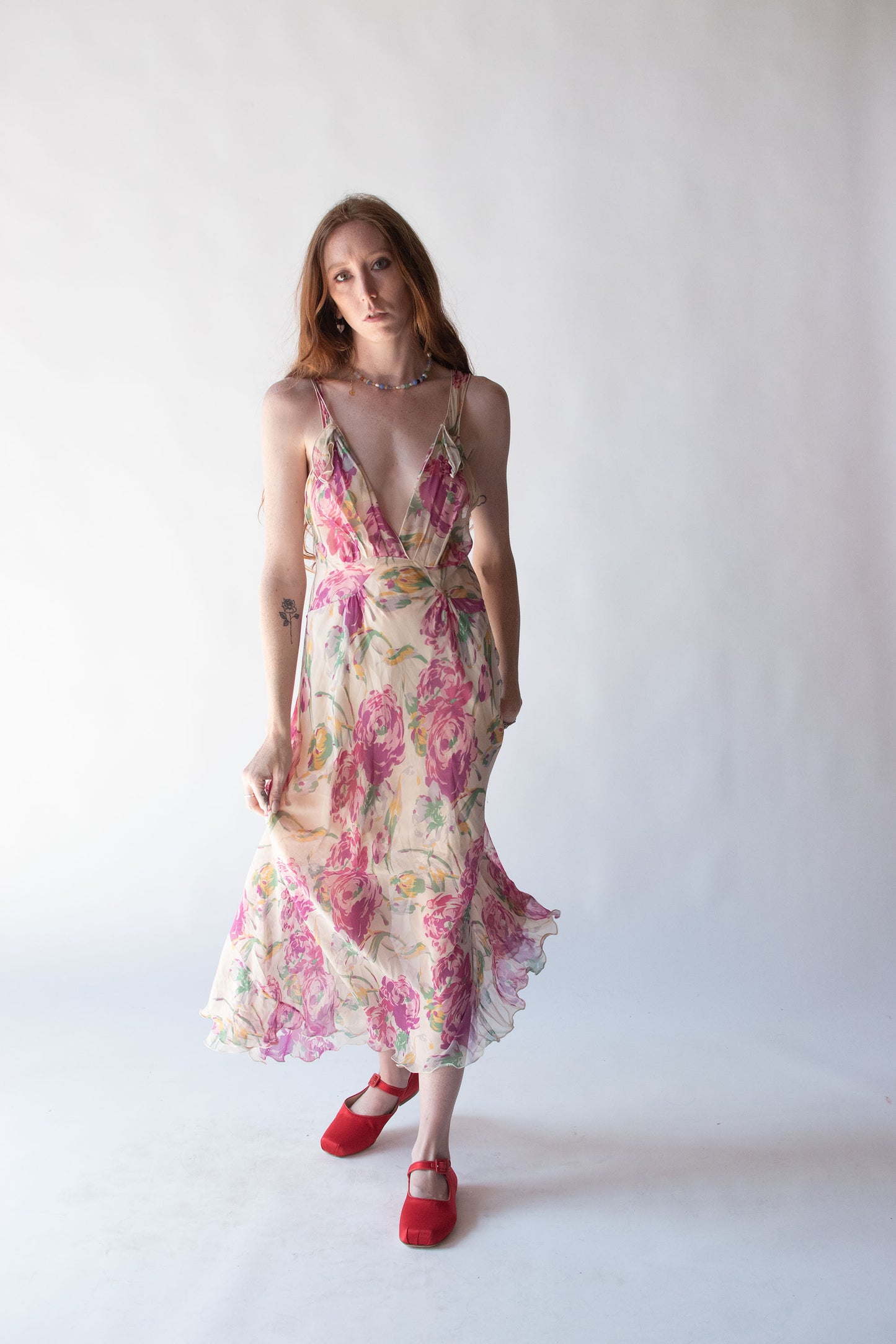 1930s Floral Print Chiffon Dress