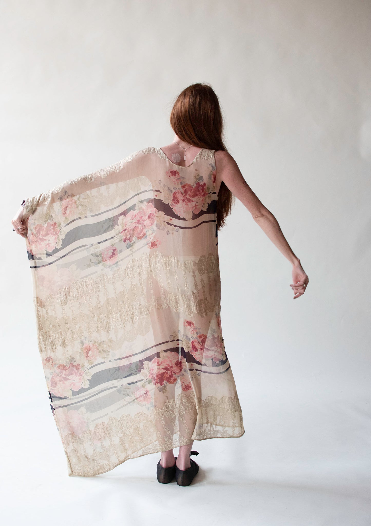 One Shoulder Chiffon & Lamé Caftan