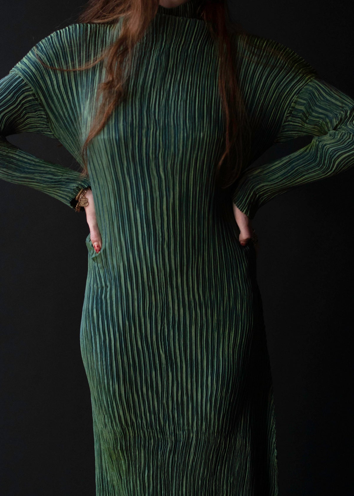 Iridescent Pleated Green Dress | ssey Miyake FW 1995