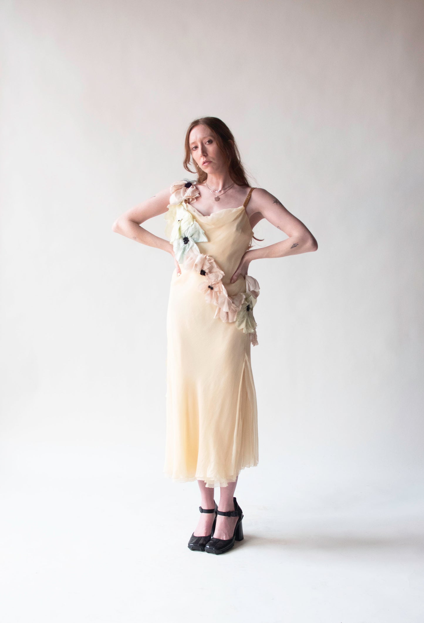 Chiffon Dress W/ Floral Applique