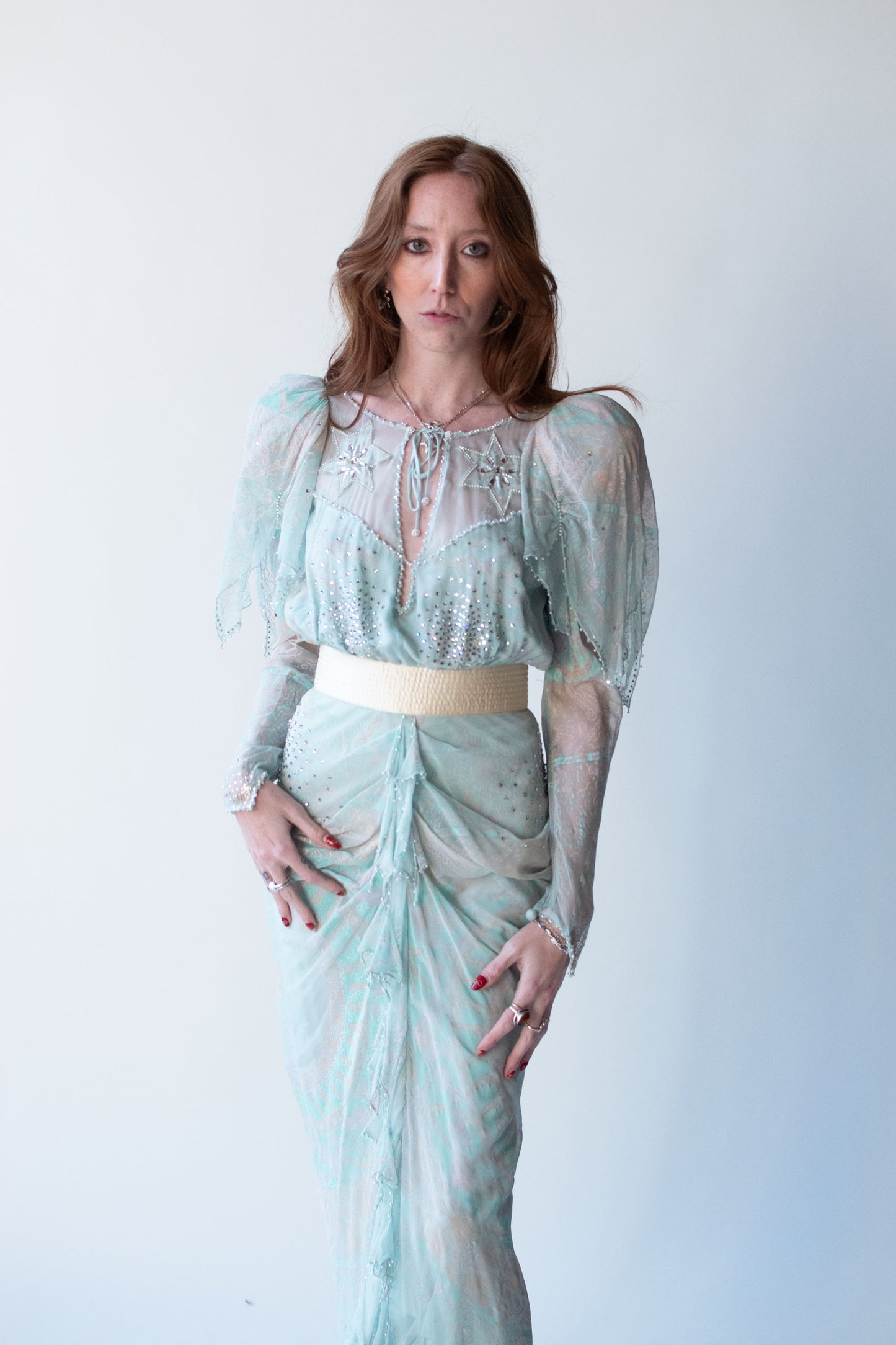Seafoam Chiffon Dress | attributed to Zandra Rhodes