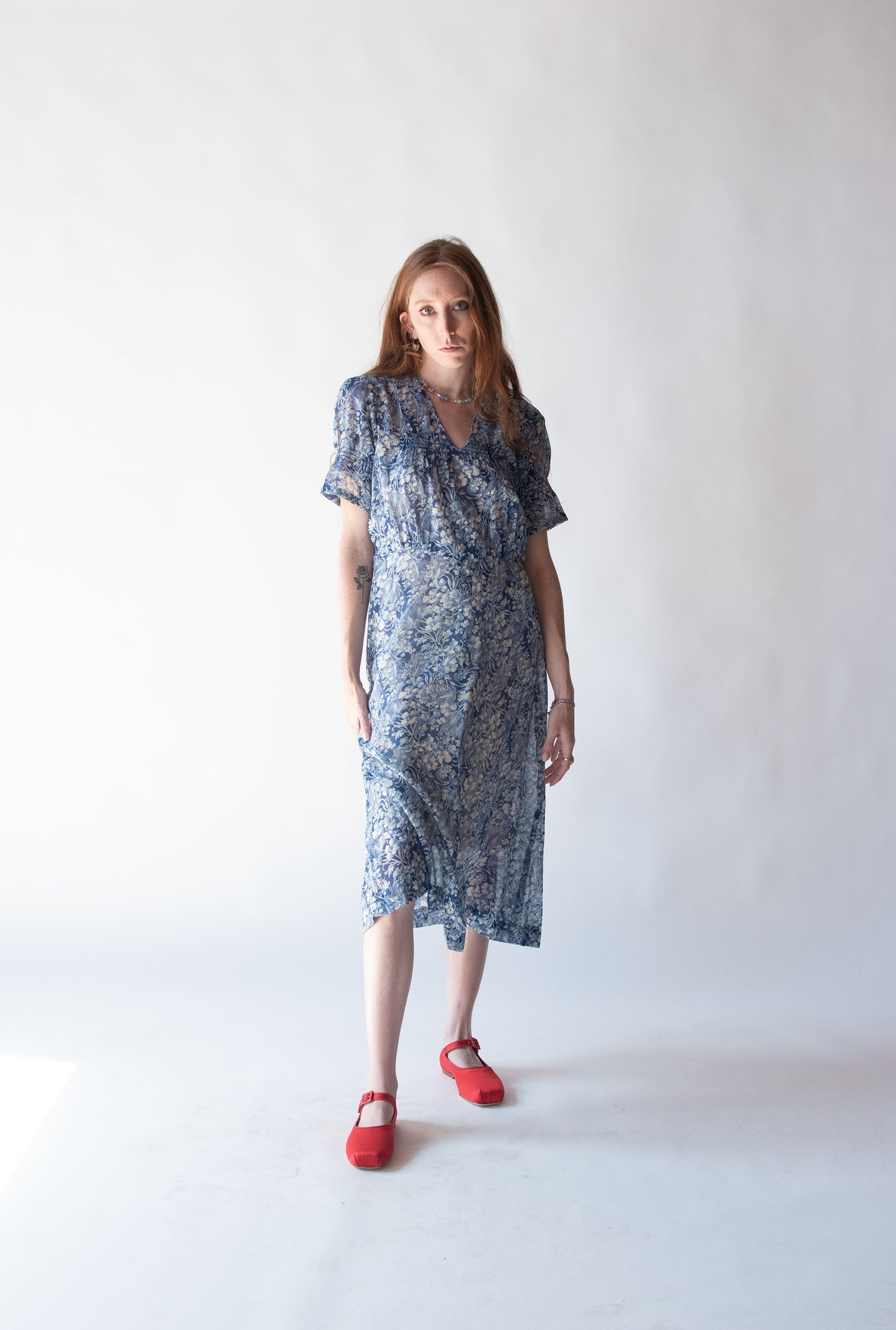 1930s Blue Floral Print Voile Dress