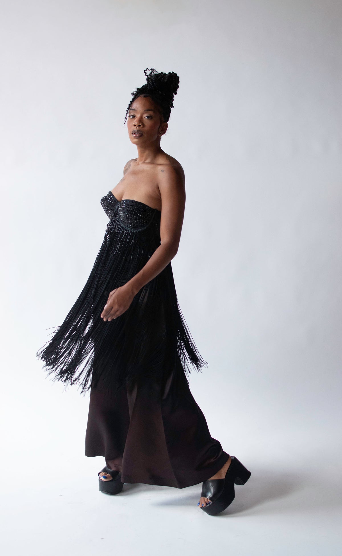1980s Black Fringe Bustier | Helen Storey
