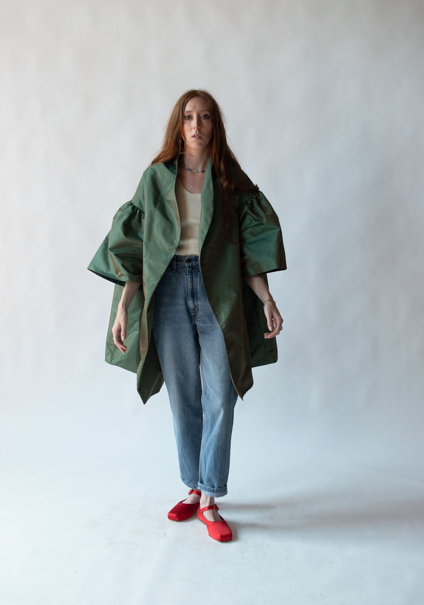 Iridescent Green Evening Coat | Victor Costa