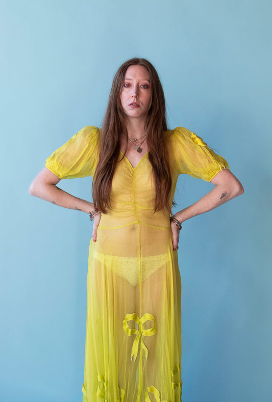 Chartreuse Puff Sleeve Dress | Norma Kamali