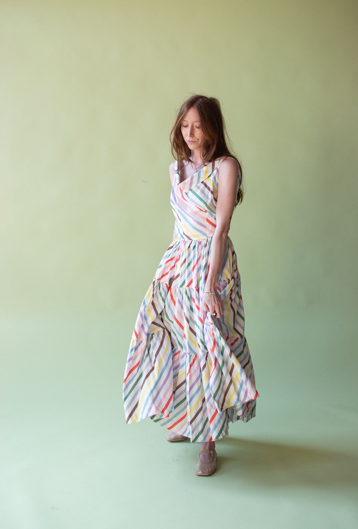 1940s Rainbow Striped Cotton Dress | McMullen