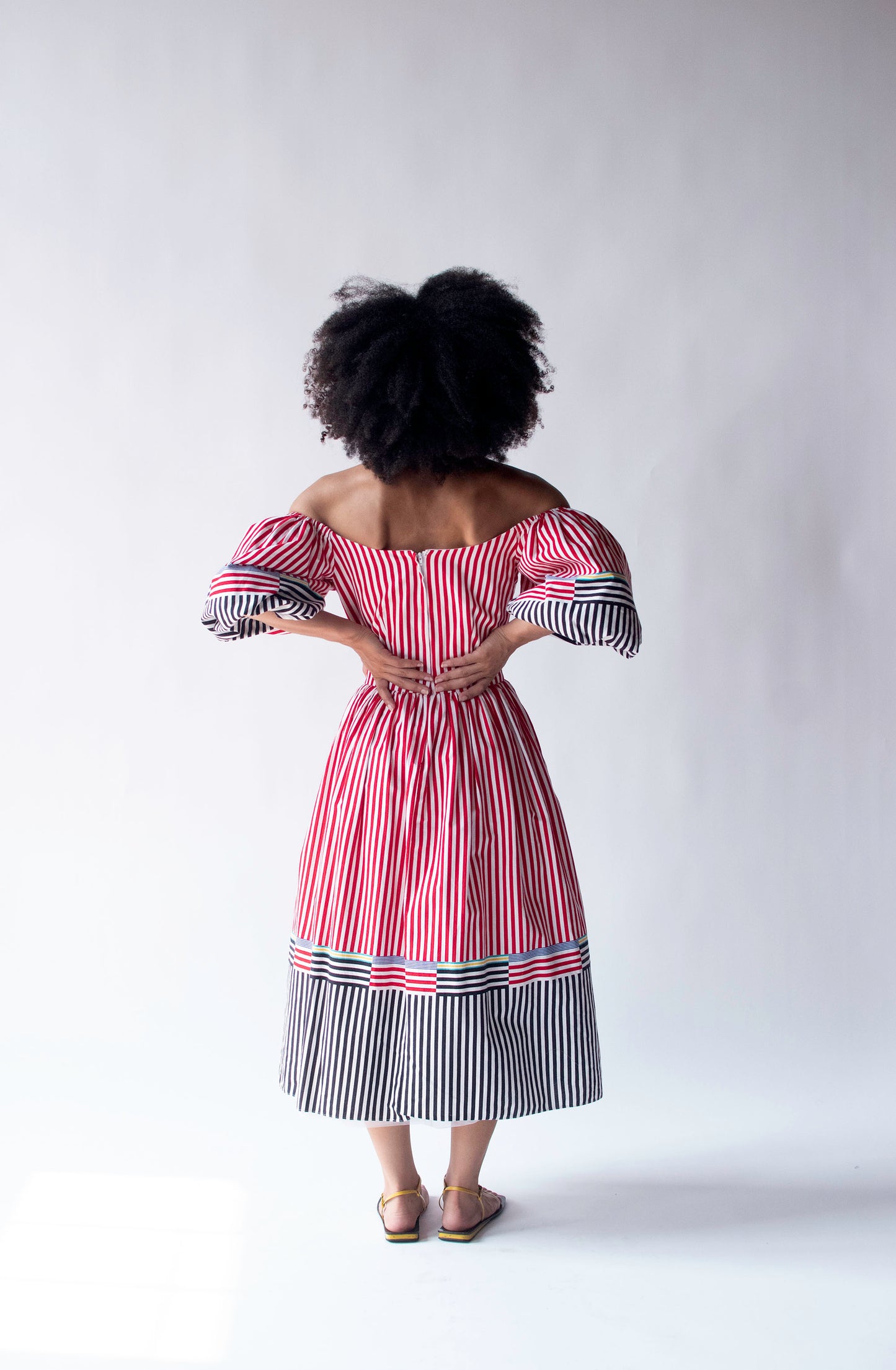 1980s Striped Puff Sleeve Dress | Victor Costa