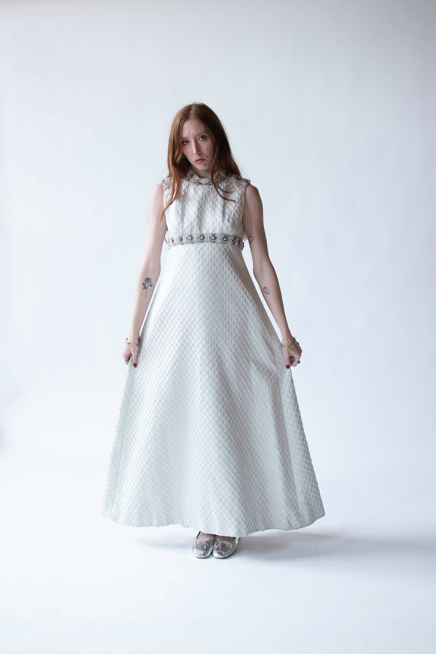 1960s SIlver Brocade Gown