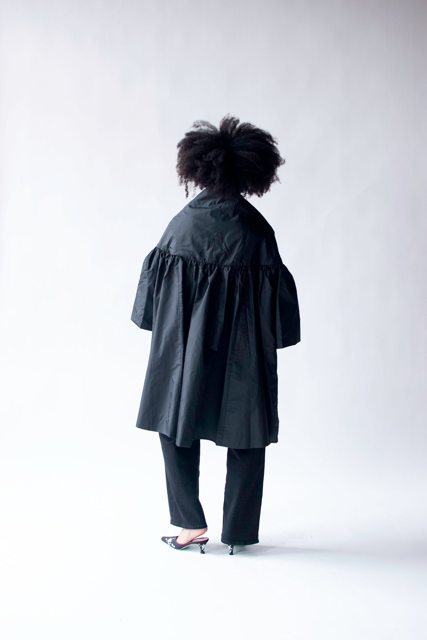 Voluminous Black Taffeta Coat | Victor Costa