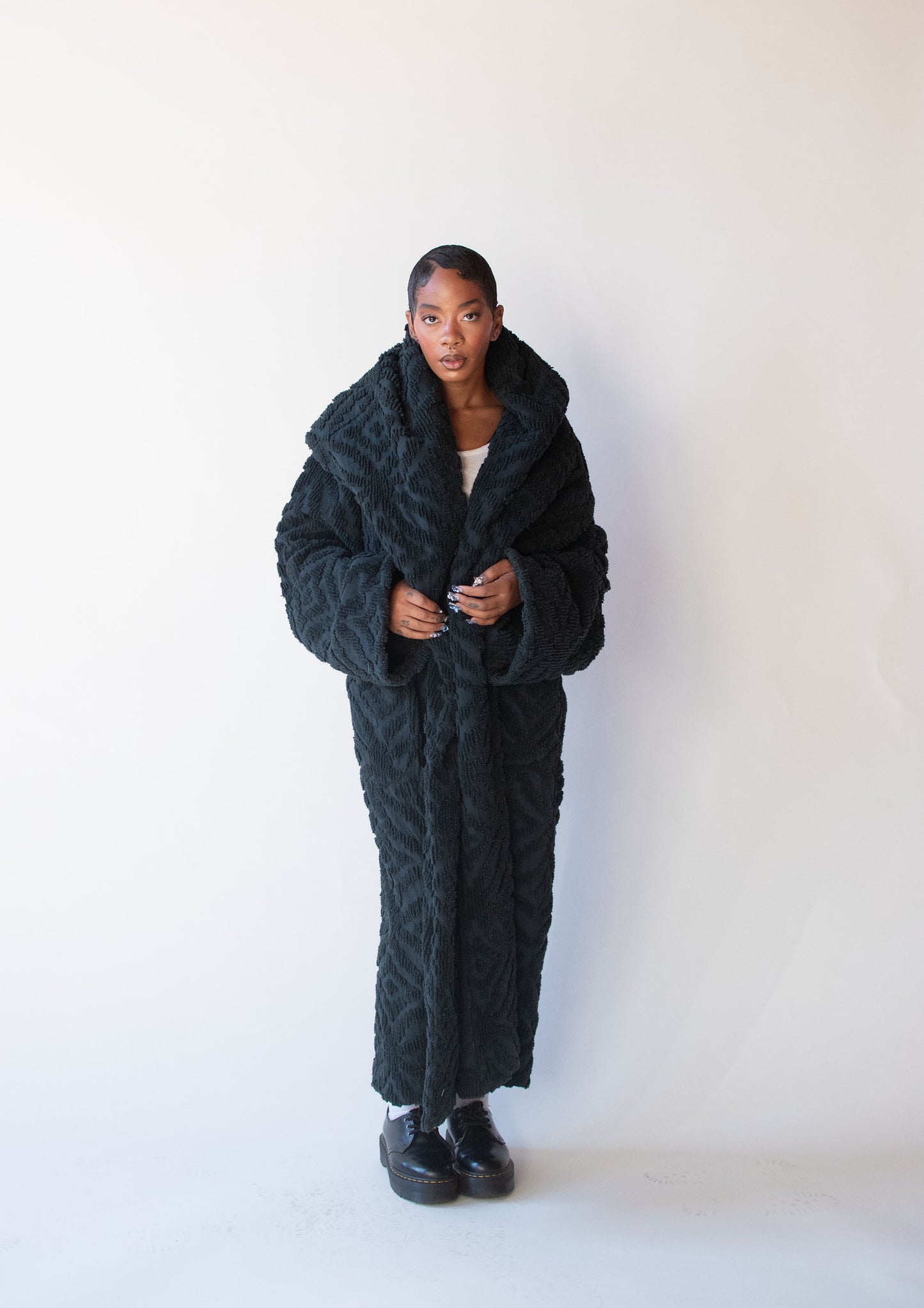 1980s Chenille Shawl Collar Coat | Norma Kamali