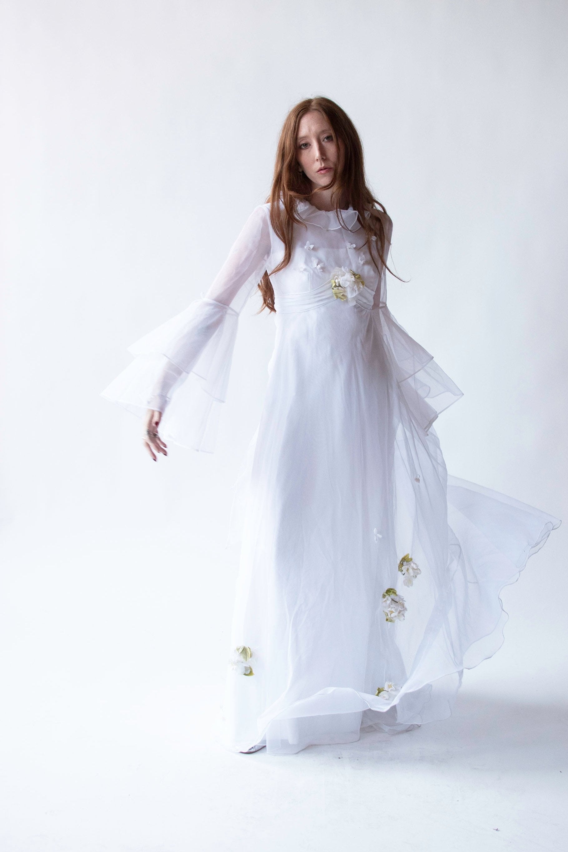 1970s Bell Sleeve Wedding Dress1