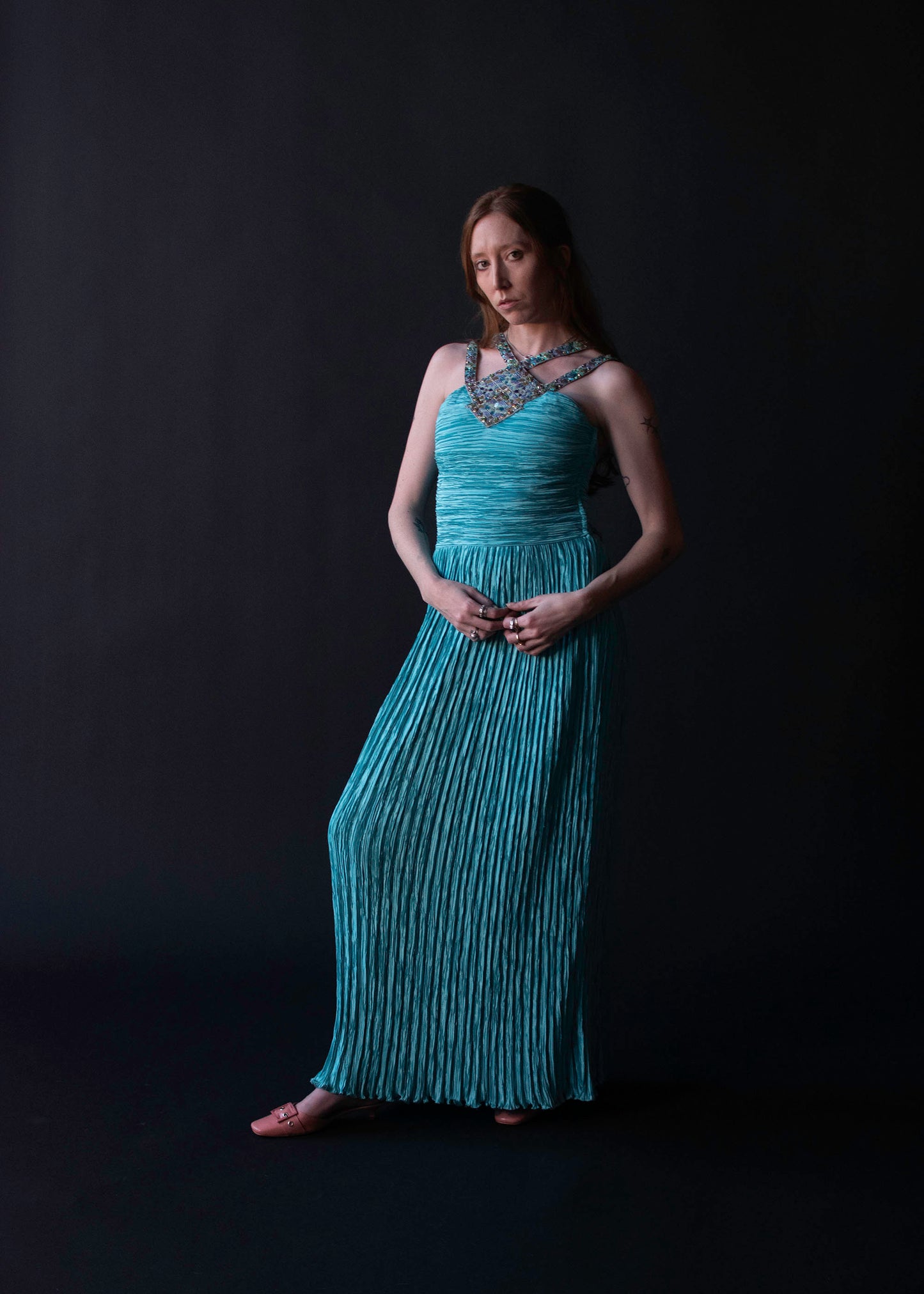 Beaded Plisse Gown | Mary Mcfadden