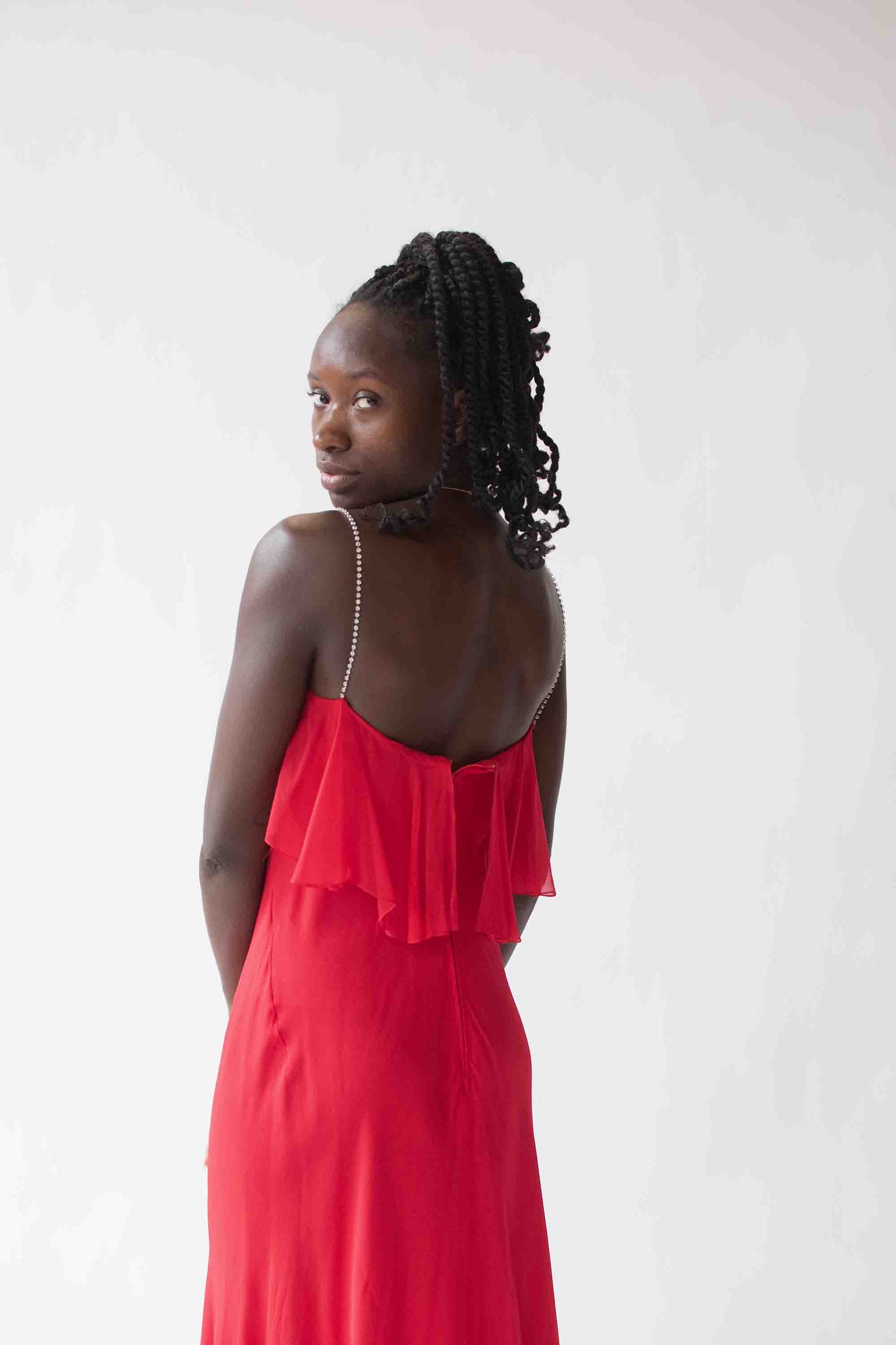 1970s Red Chiffon Dress | Pauline Trigere