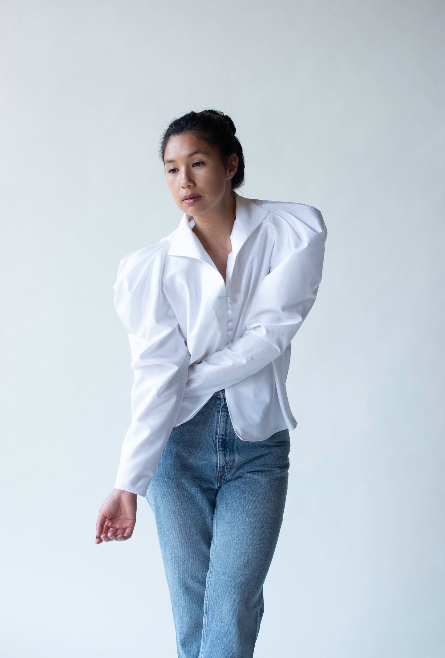 1980s White Taffeta Blouse | Frank Usher