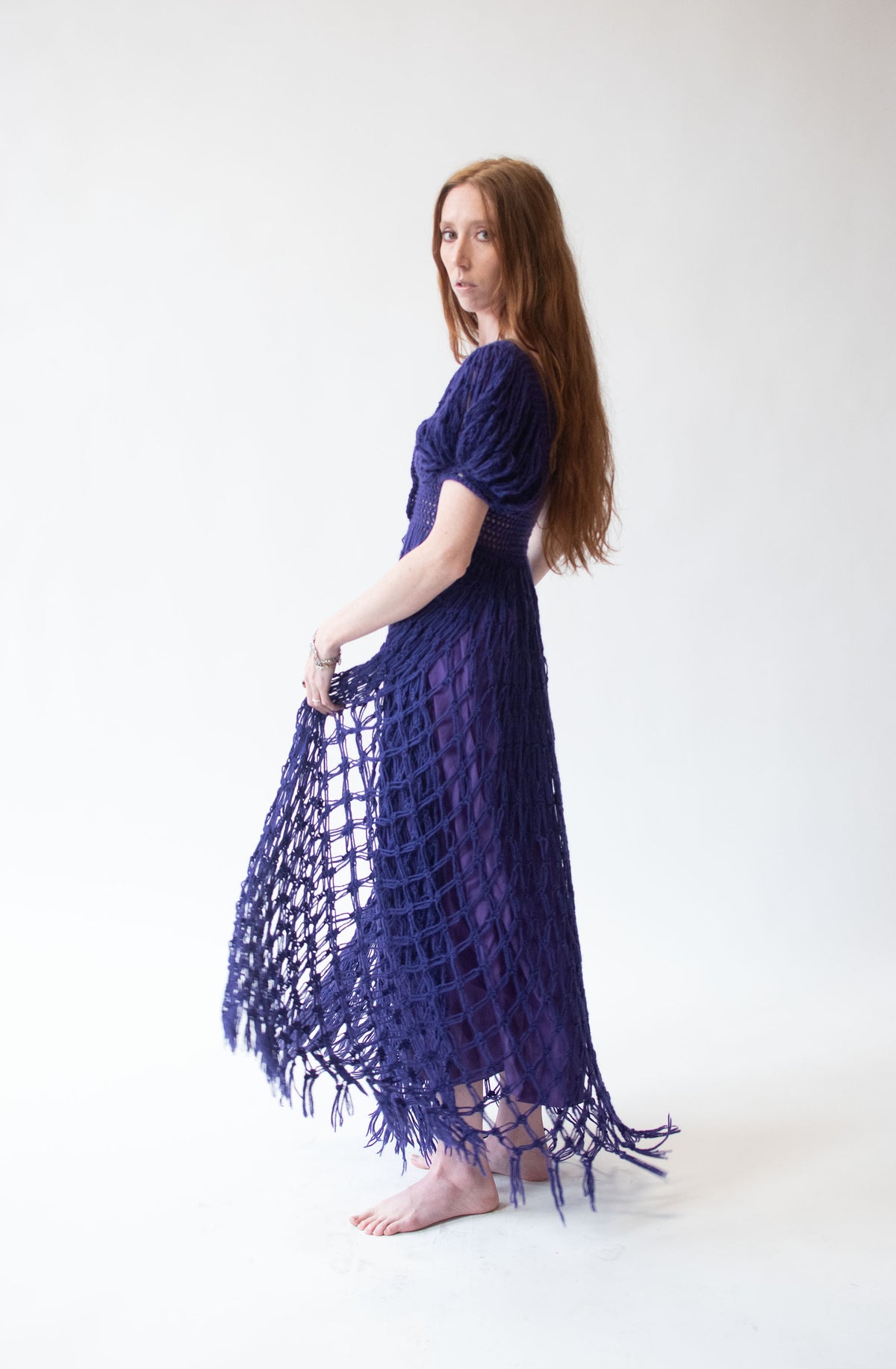 1970s Purple Crochet Dress