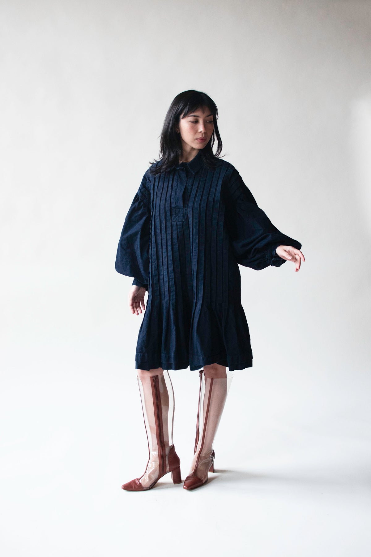 Indigo Balloon Sleeve Dress | Jan Barboglio