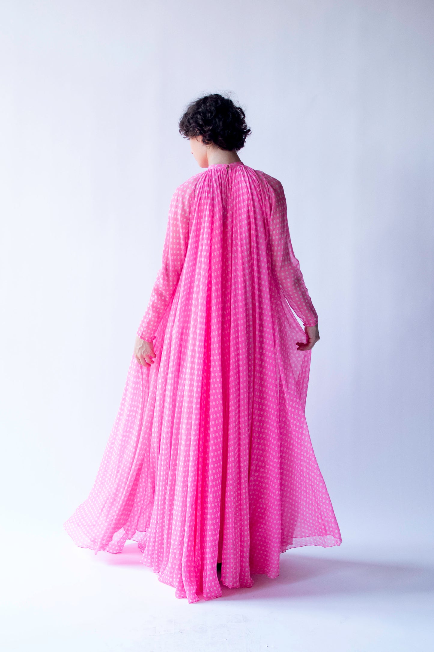 1970s Pink Polka Dot Chiffon Dress | Geoffrey Beene