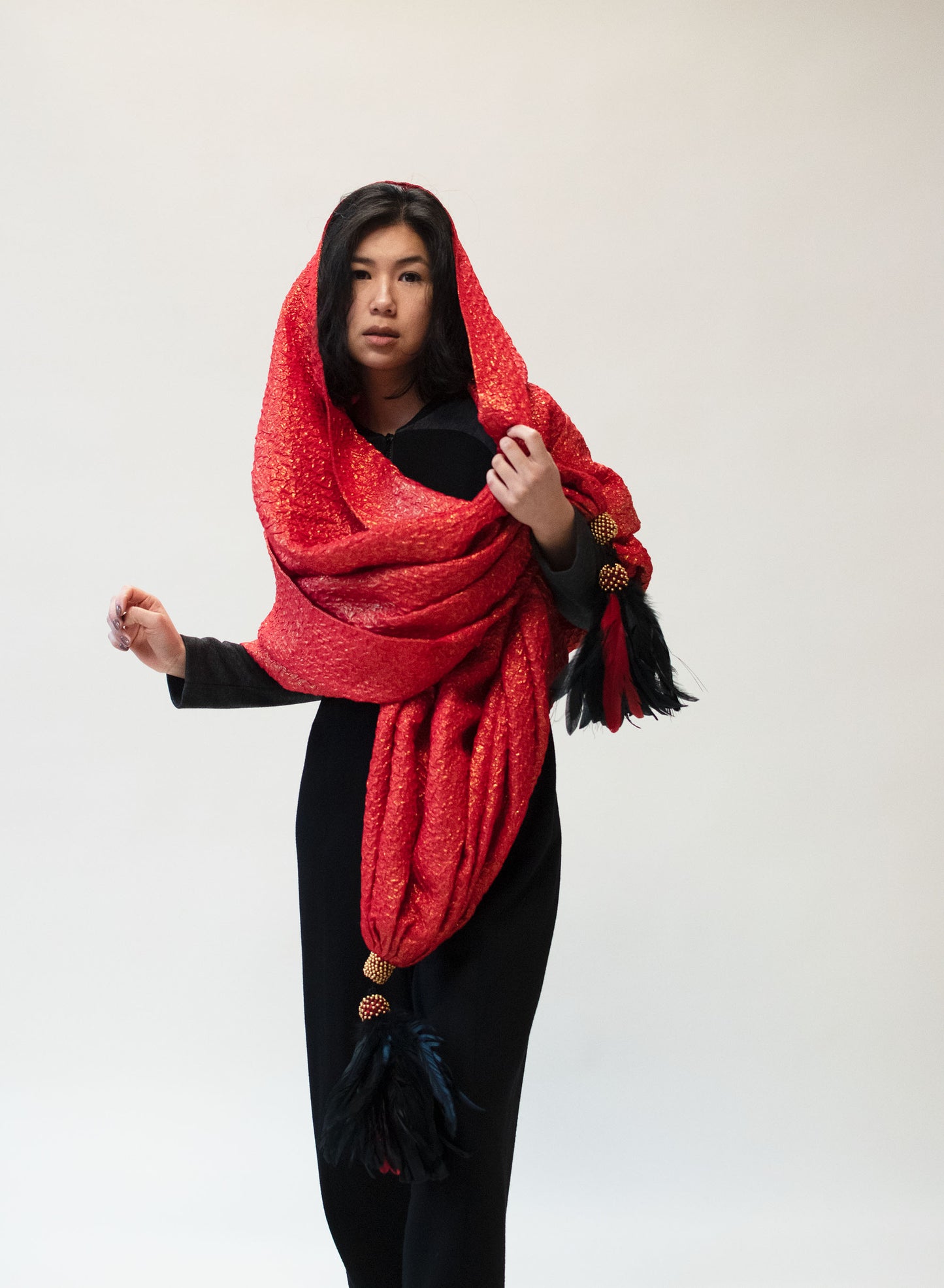 Red Lame Evening Shawl | Isabel Canovas