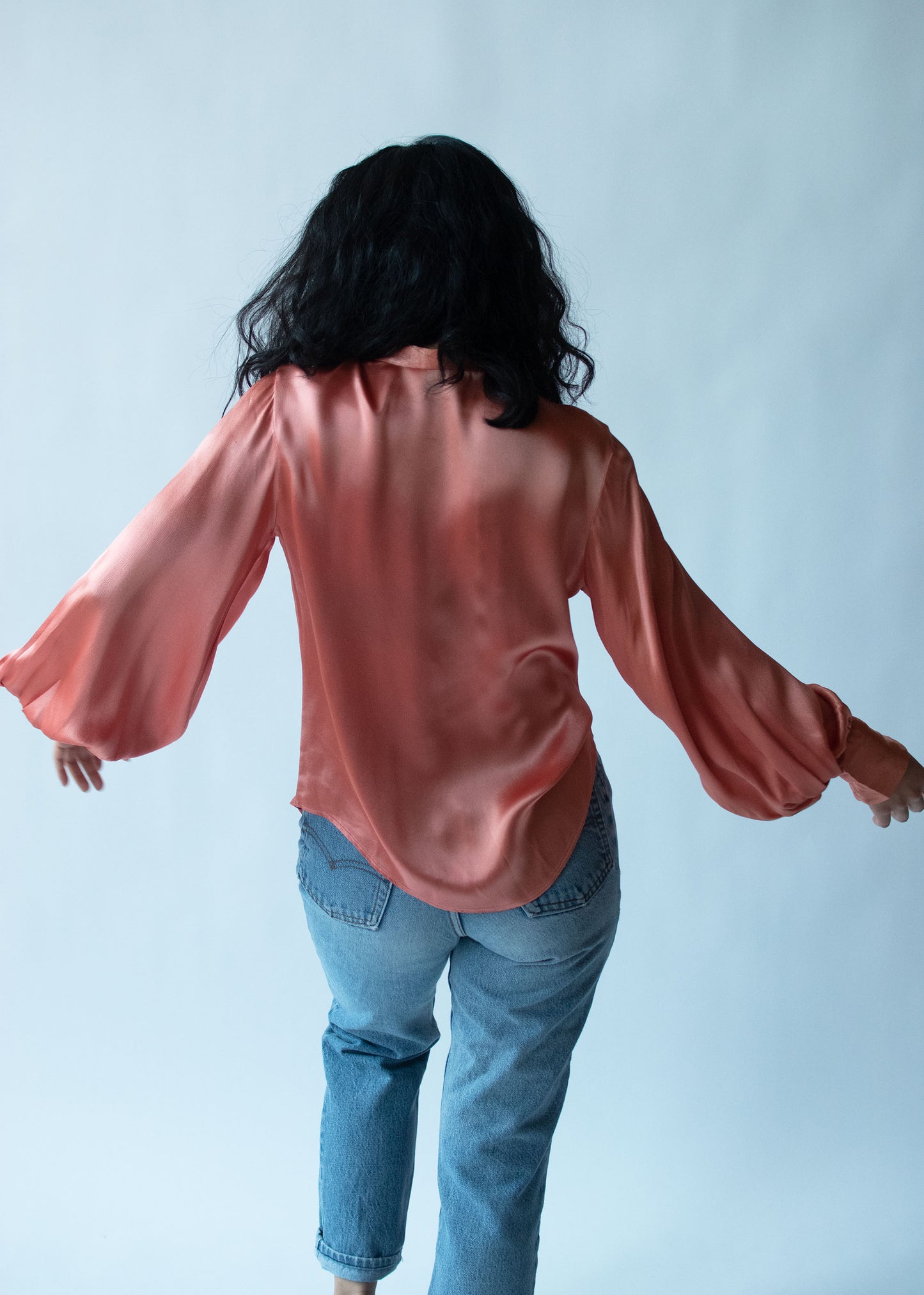 1950s Salmon Bishop Sleeve Blouse