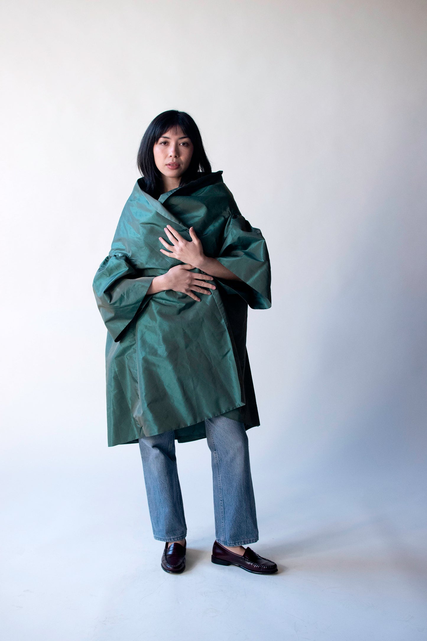Iridescent Green Evening Coat | Victor Costa