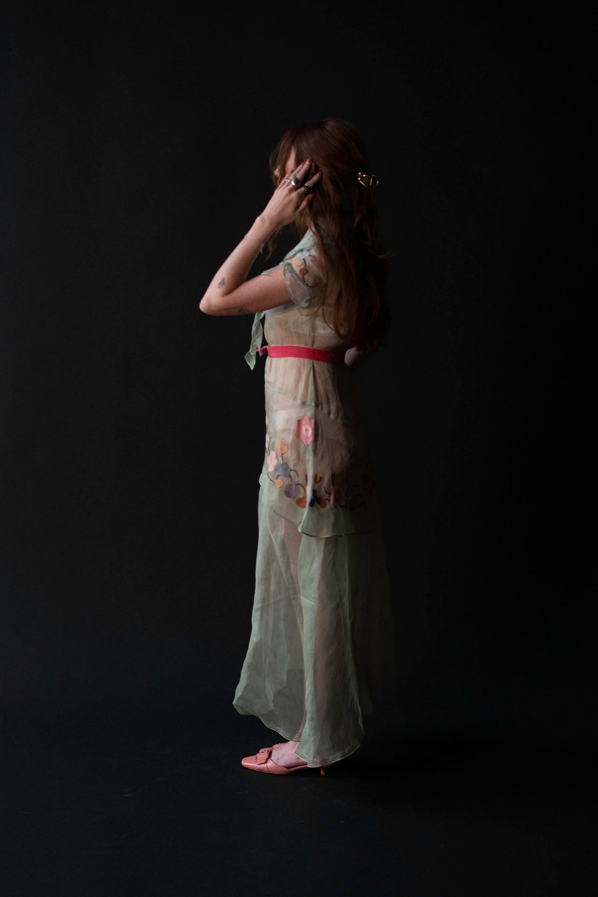 1930s Mint Organza Dress w/ Applique